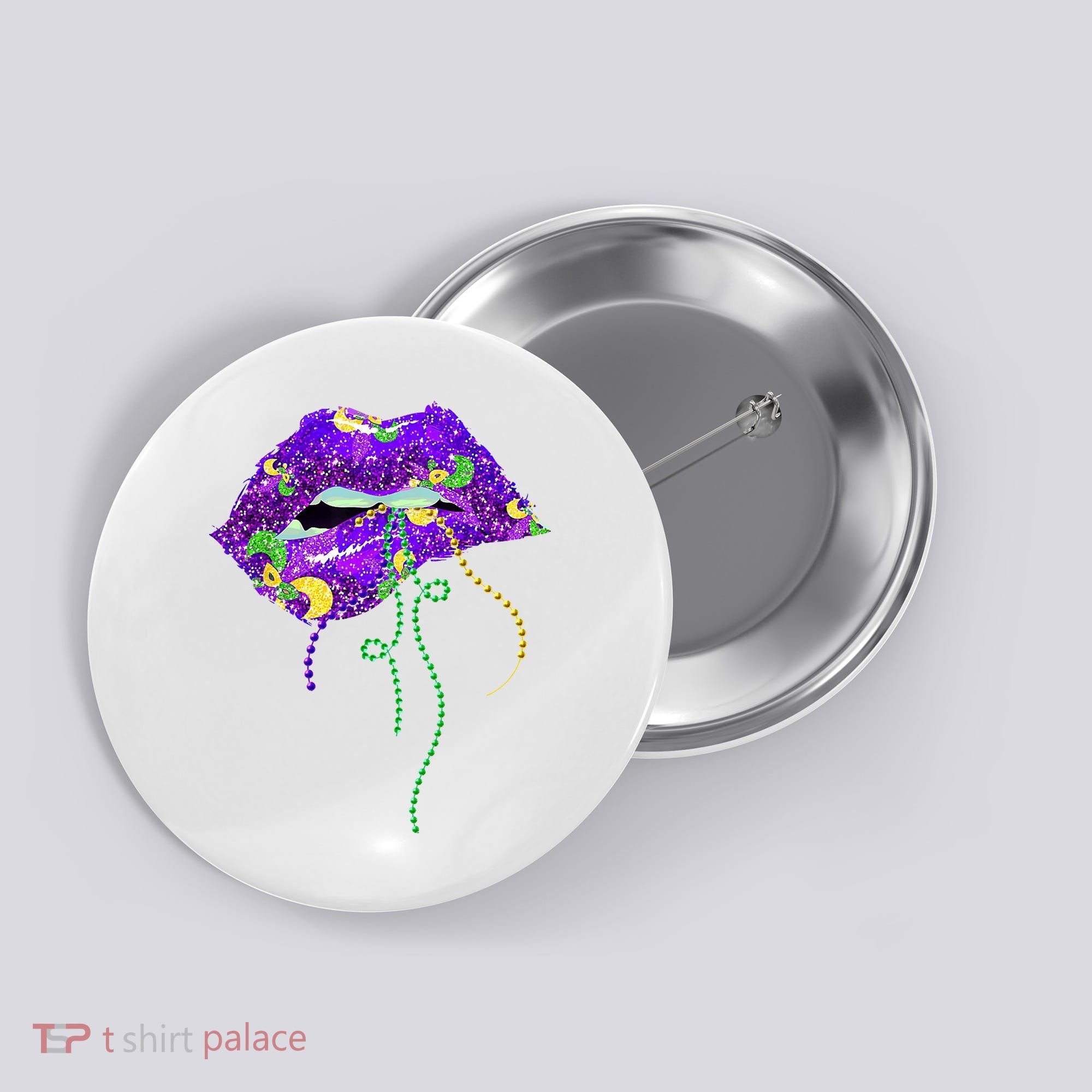 Mardi Gras Lip Beads Festive Button