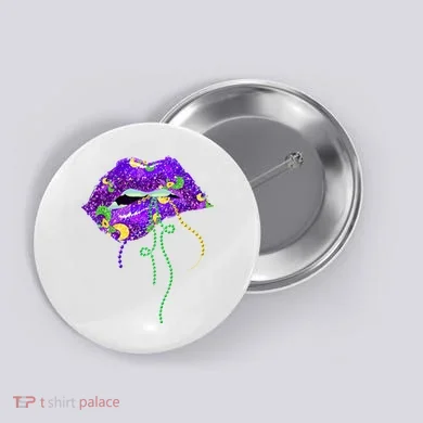 Mardi Gras Lip Beads Festive Button
