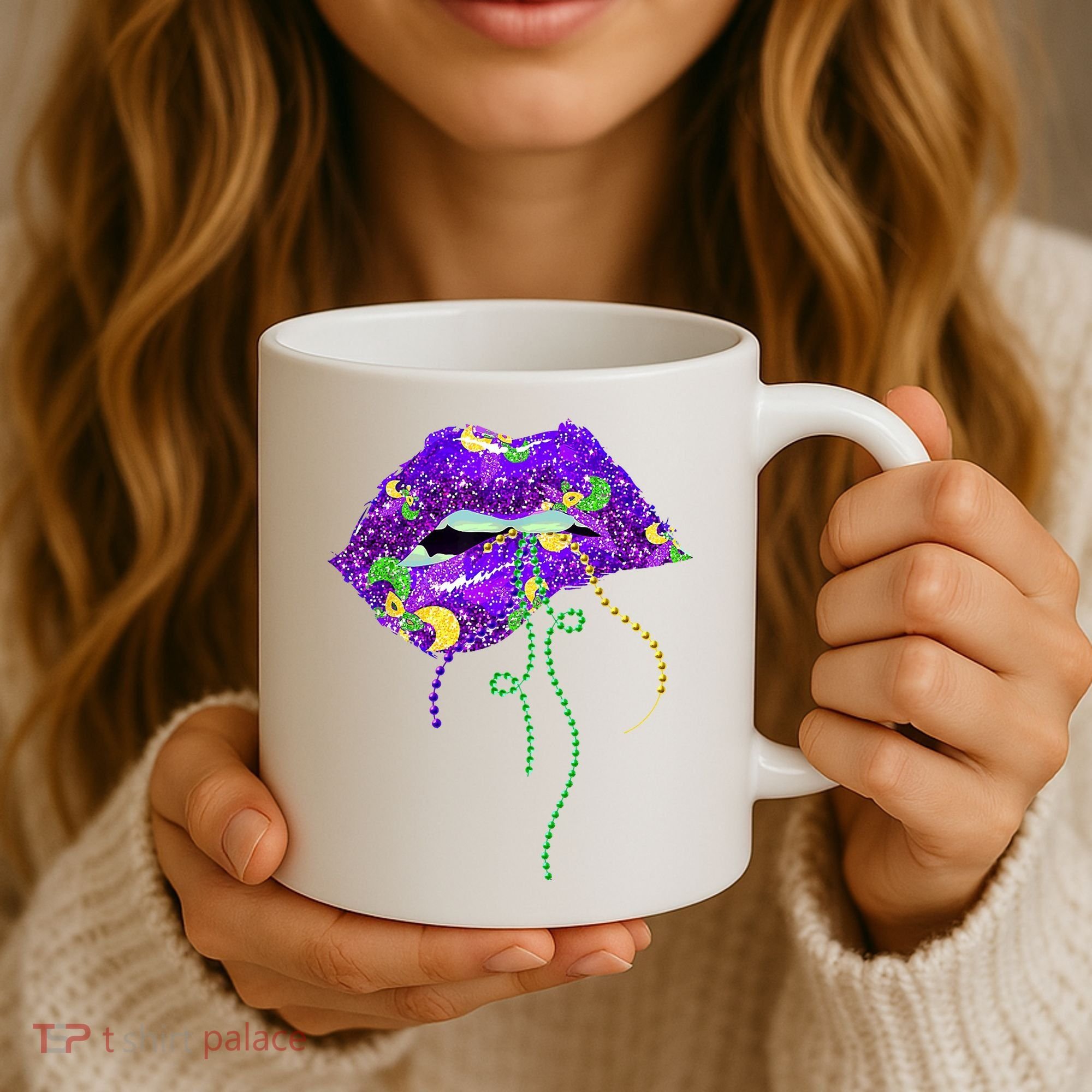 Mardi Gras Lip Beads Festive Coffee Mug