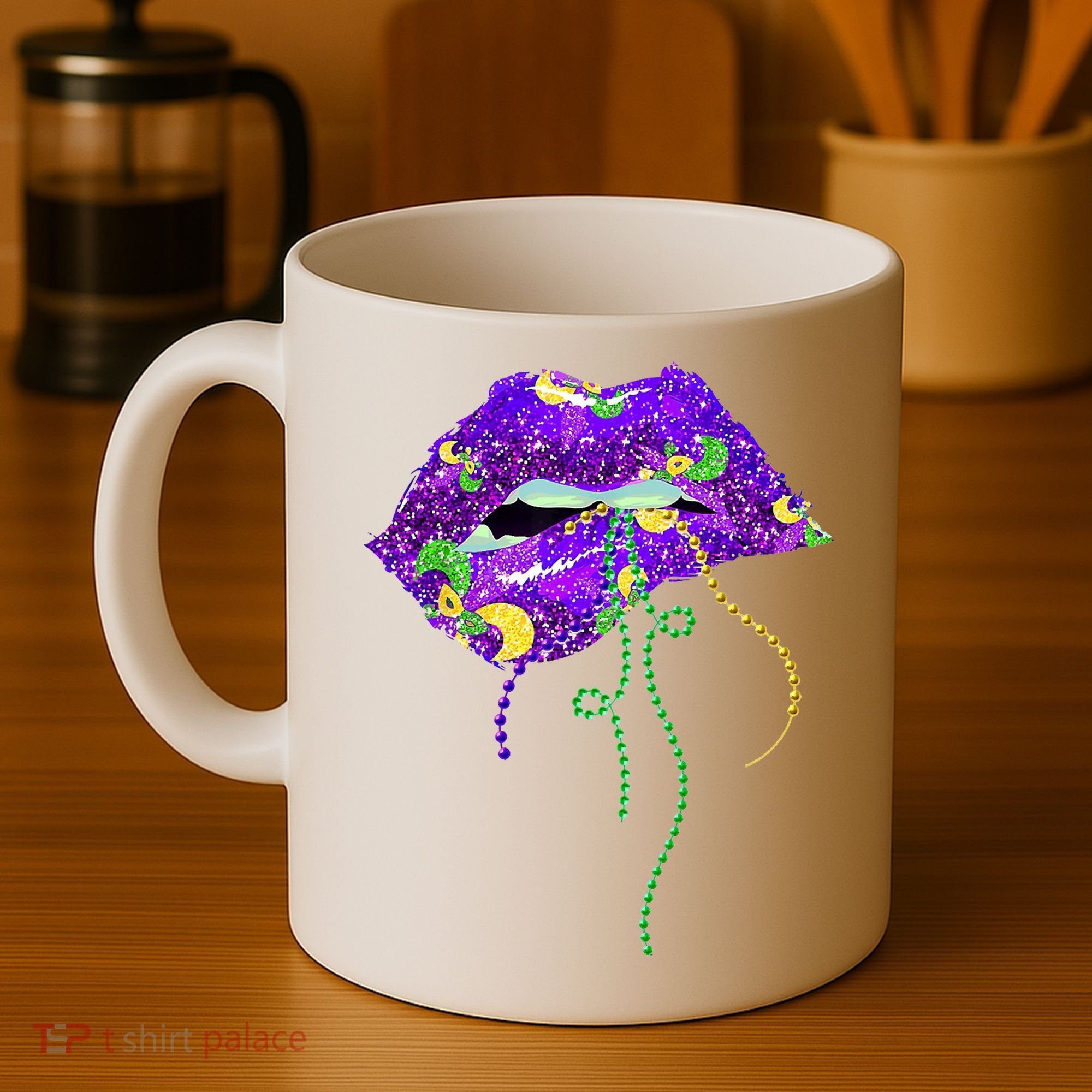 Mardi Gras Lip Beads Festive Coffee Mug