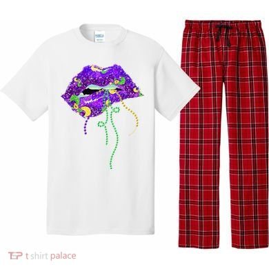 Mardi Gras Lip Beads Festive Pajama Set