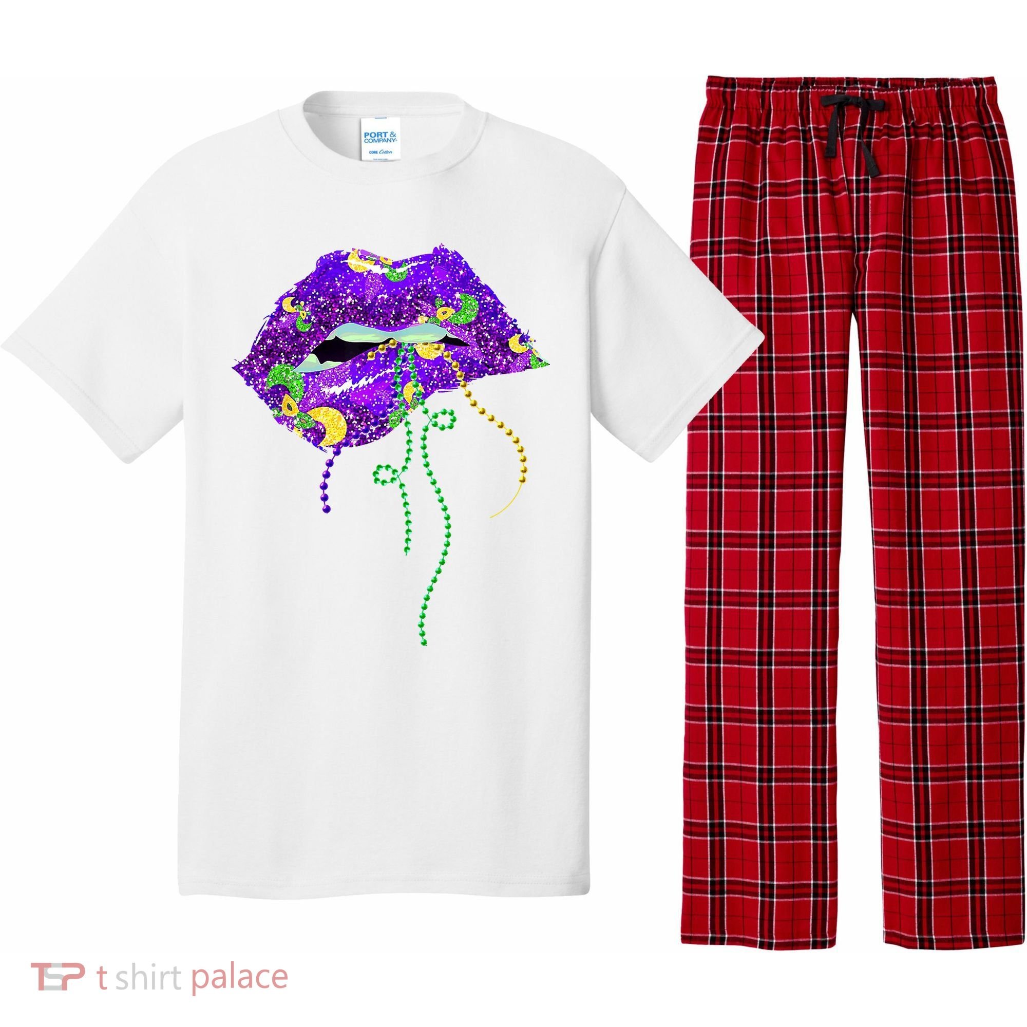 Mardi Gras Lip Beads Festive Pajama Set
