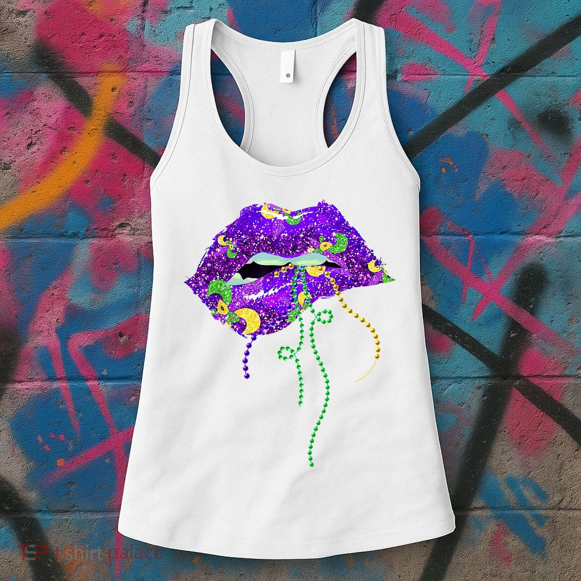Mardi Gras Lip Beads Festive Women's Tank Top