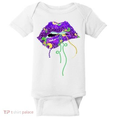 Mardi Gras Lip Beads Festive Baby Bodysuit