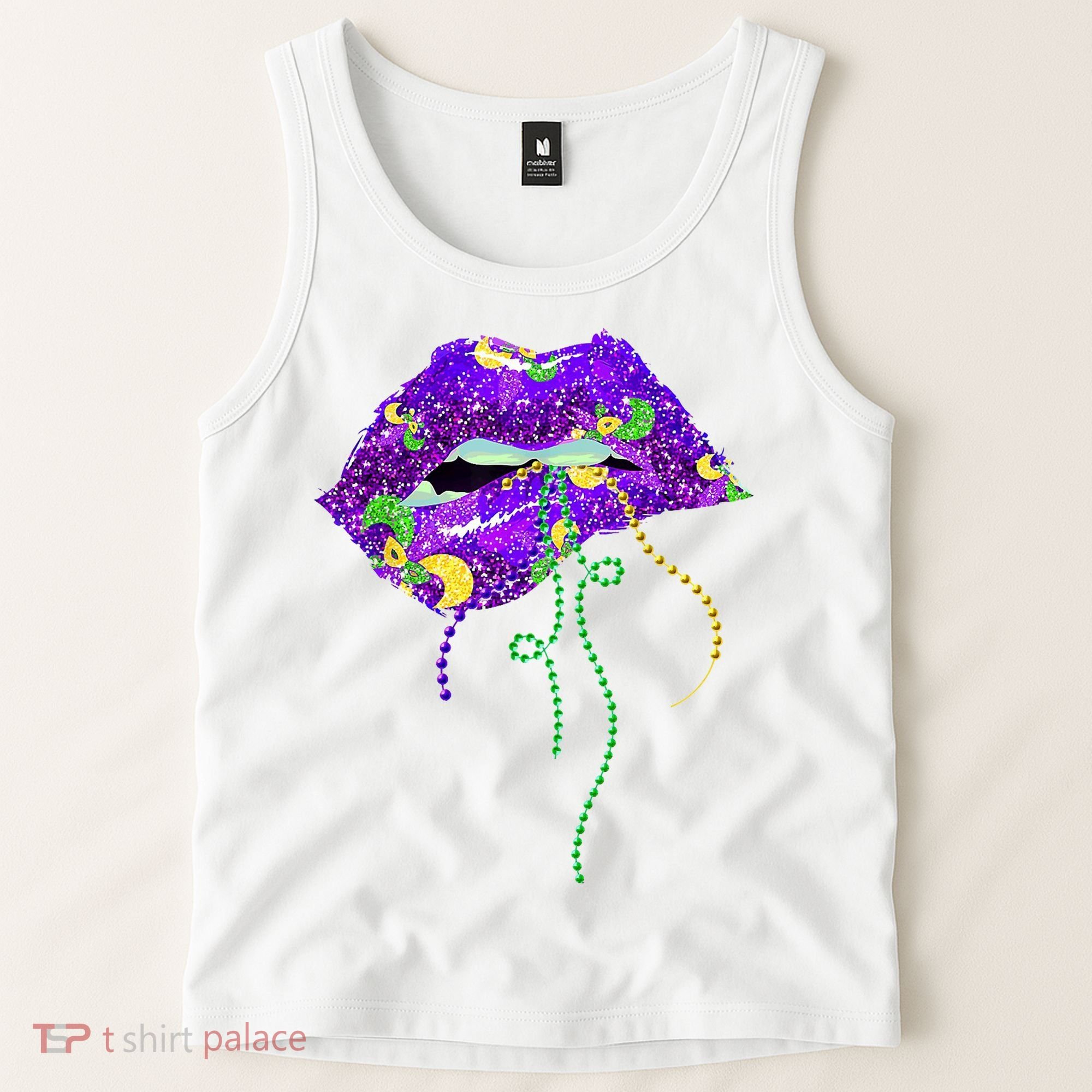Mardi Gras Lip Beads Festive Tank Top