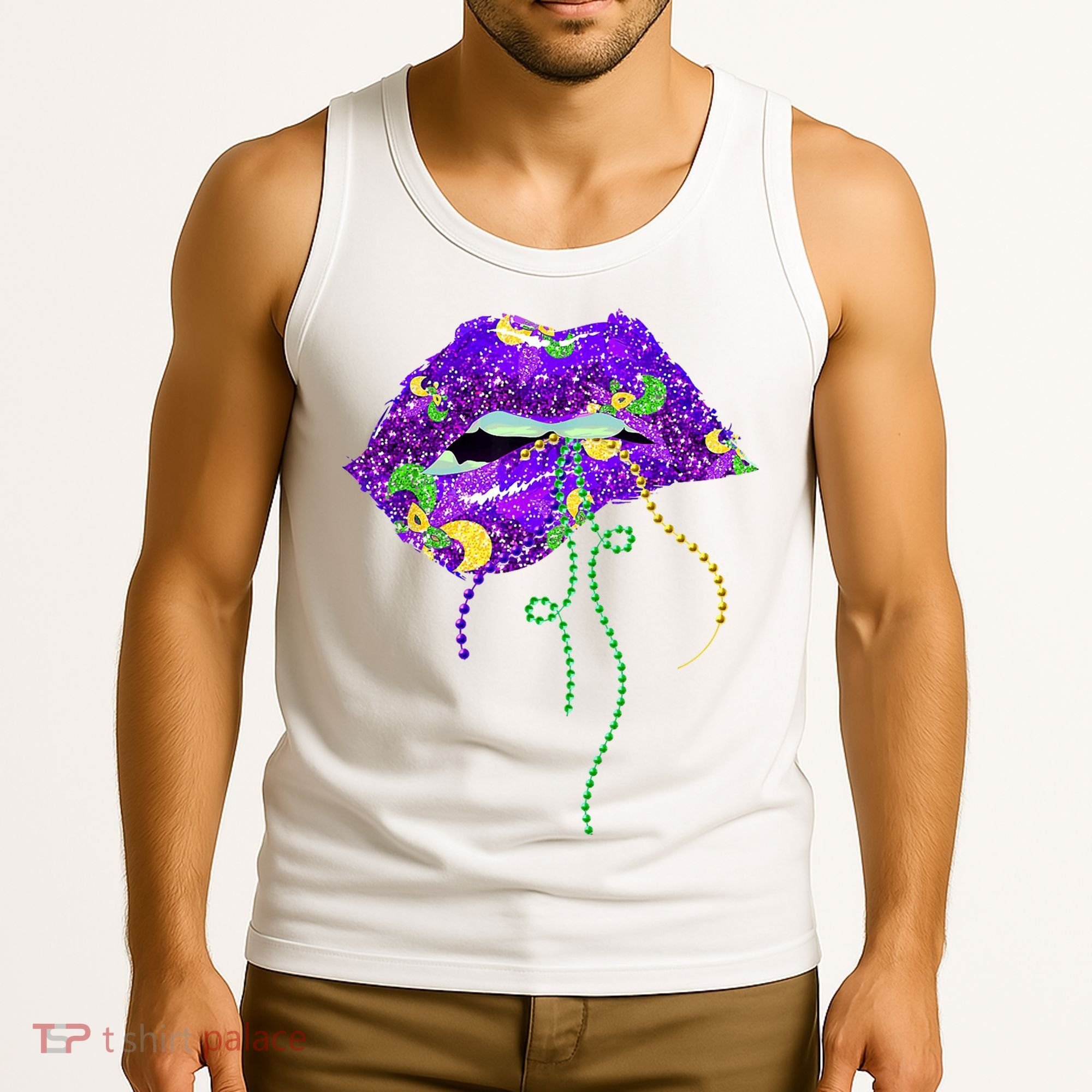 Mardi Gras Lip Beads Festive Tank Top