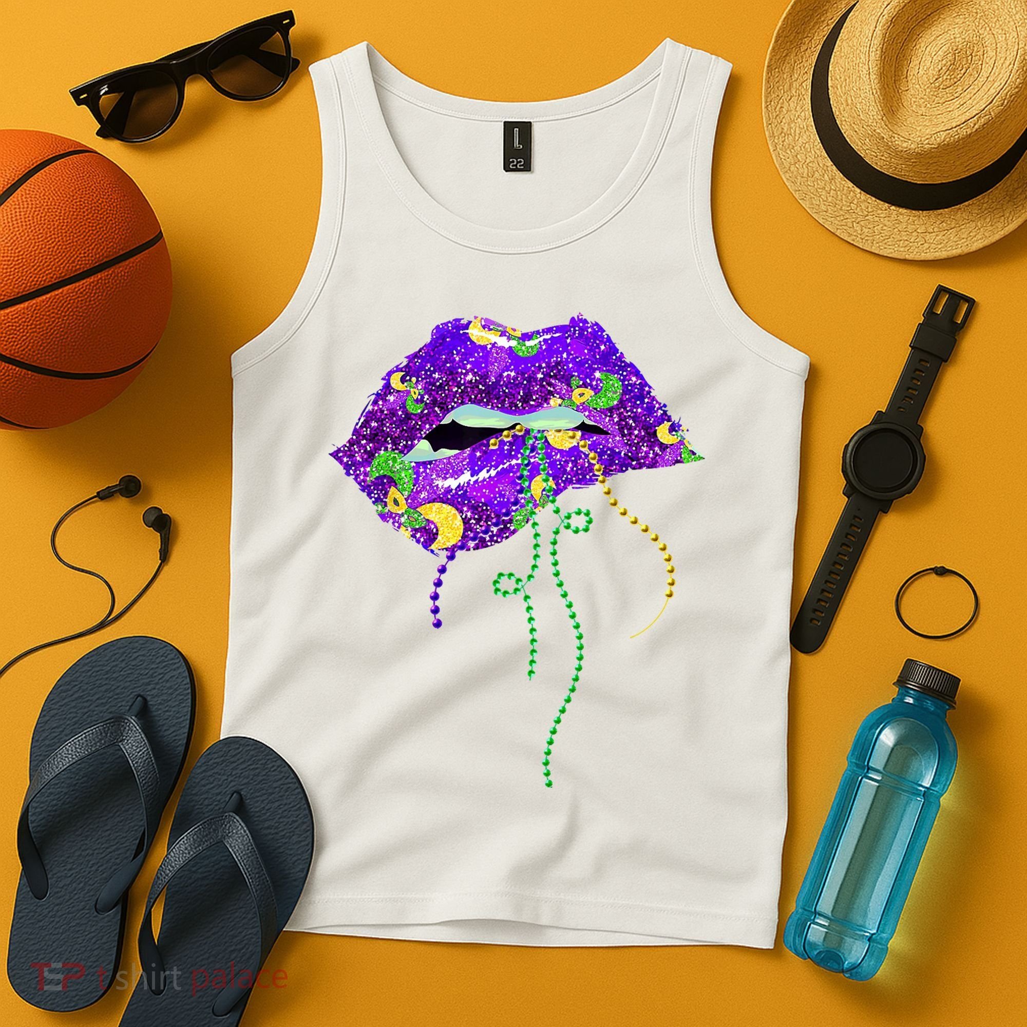 Mardi Gras Lip Beads Festive Tank Top