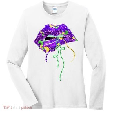 Mardi Gras Lip Beads Festive Women's Long Sleeve Shirt