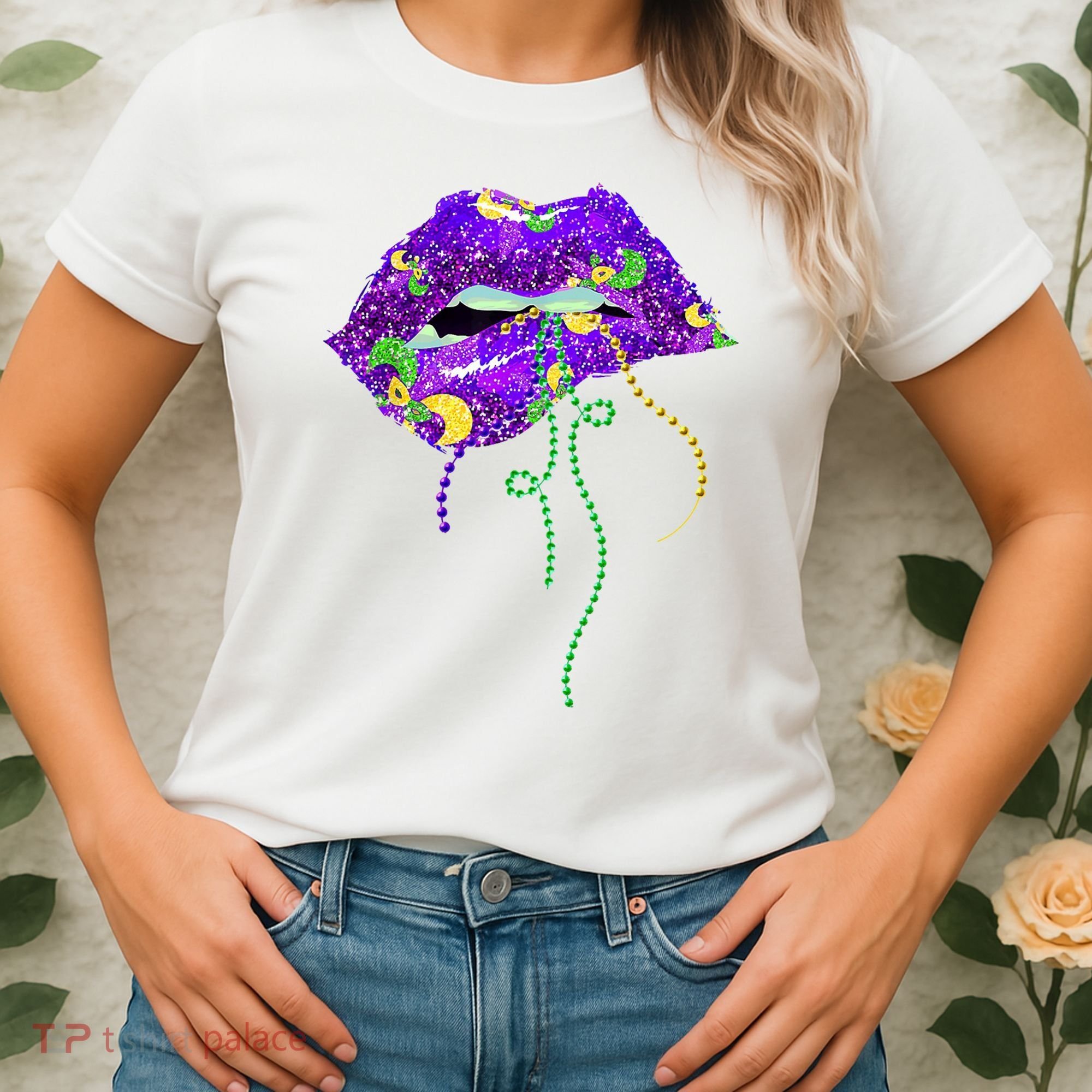 Mardi Gras Lip Beads Festive Women's T-Shirt