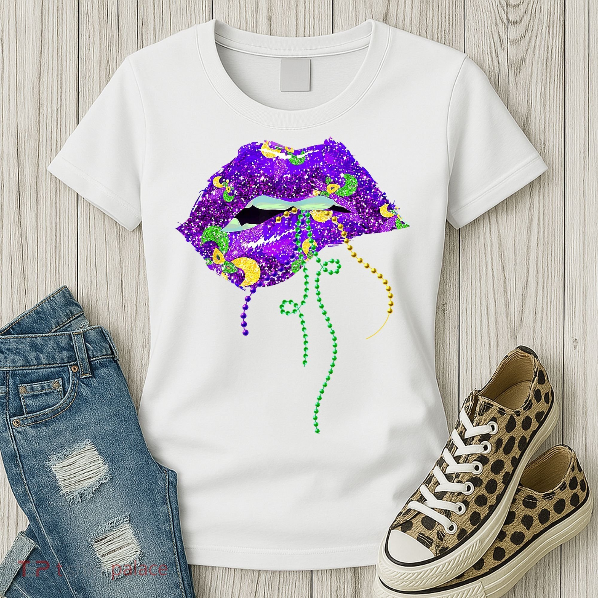 Mardi Gras Lip Beads Festive Women's T-Shirt