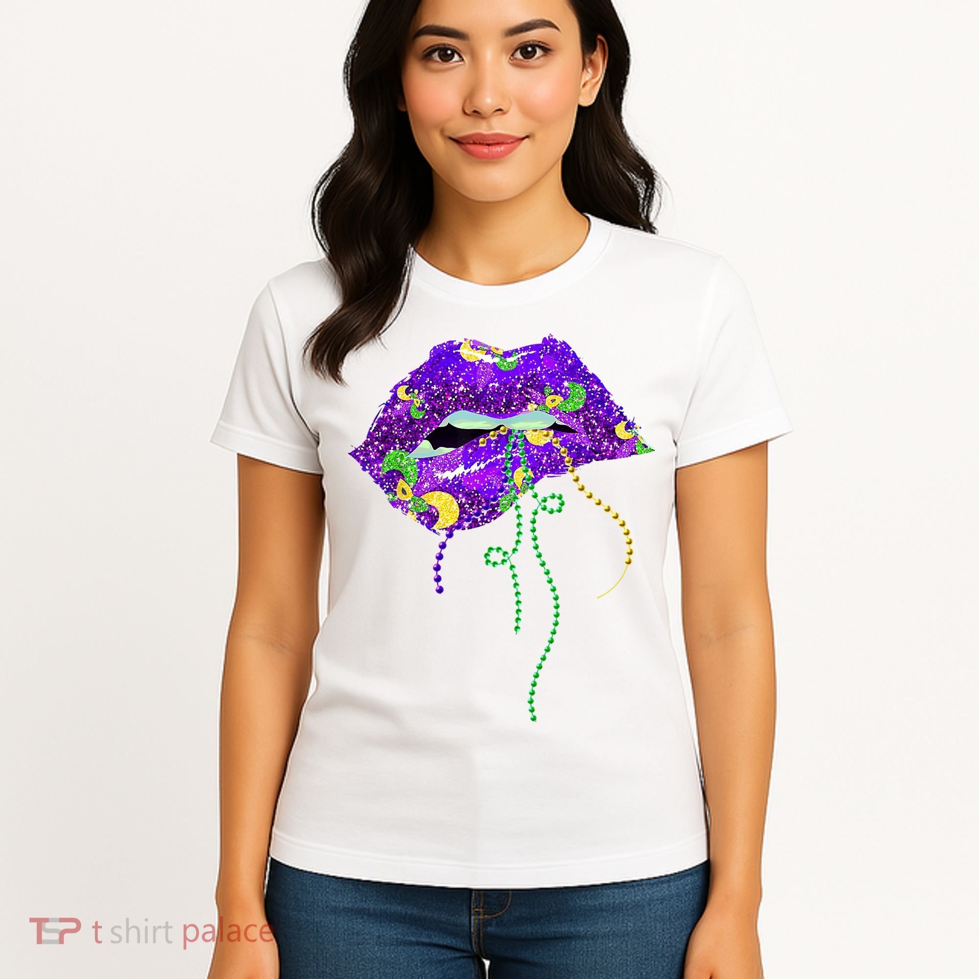 Mardi Gras Lip Beads Festive Women's T-Shirt