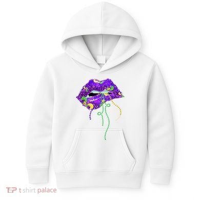 Mardi Gras Lip Beads Festive Kids Hoodie