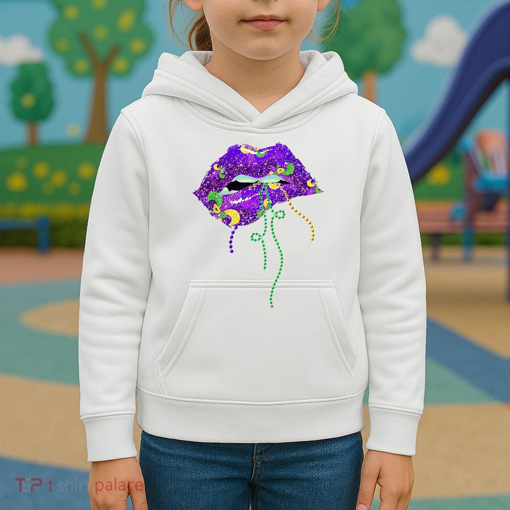 Mardi Gras Lip Beads Festive Kids Hoodie
