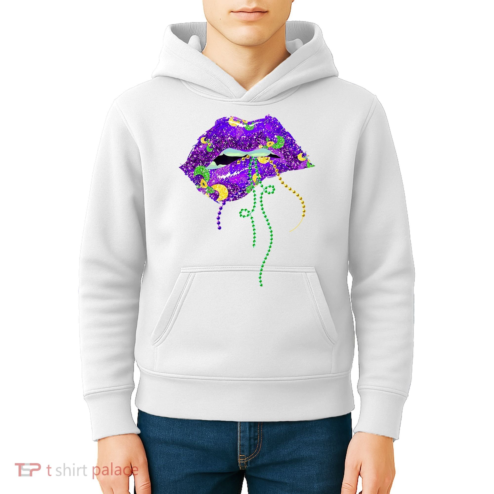 Mardi Gras Lip Beads Festive Kids Hoodie