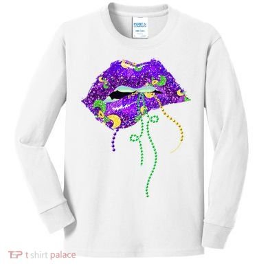 Mardi Gras Lip Beads Festive Kids Long Sleeve Shirt