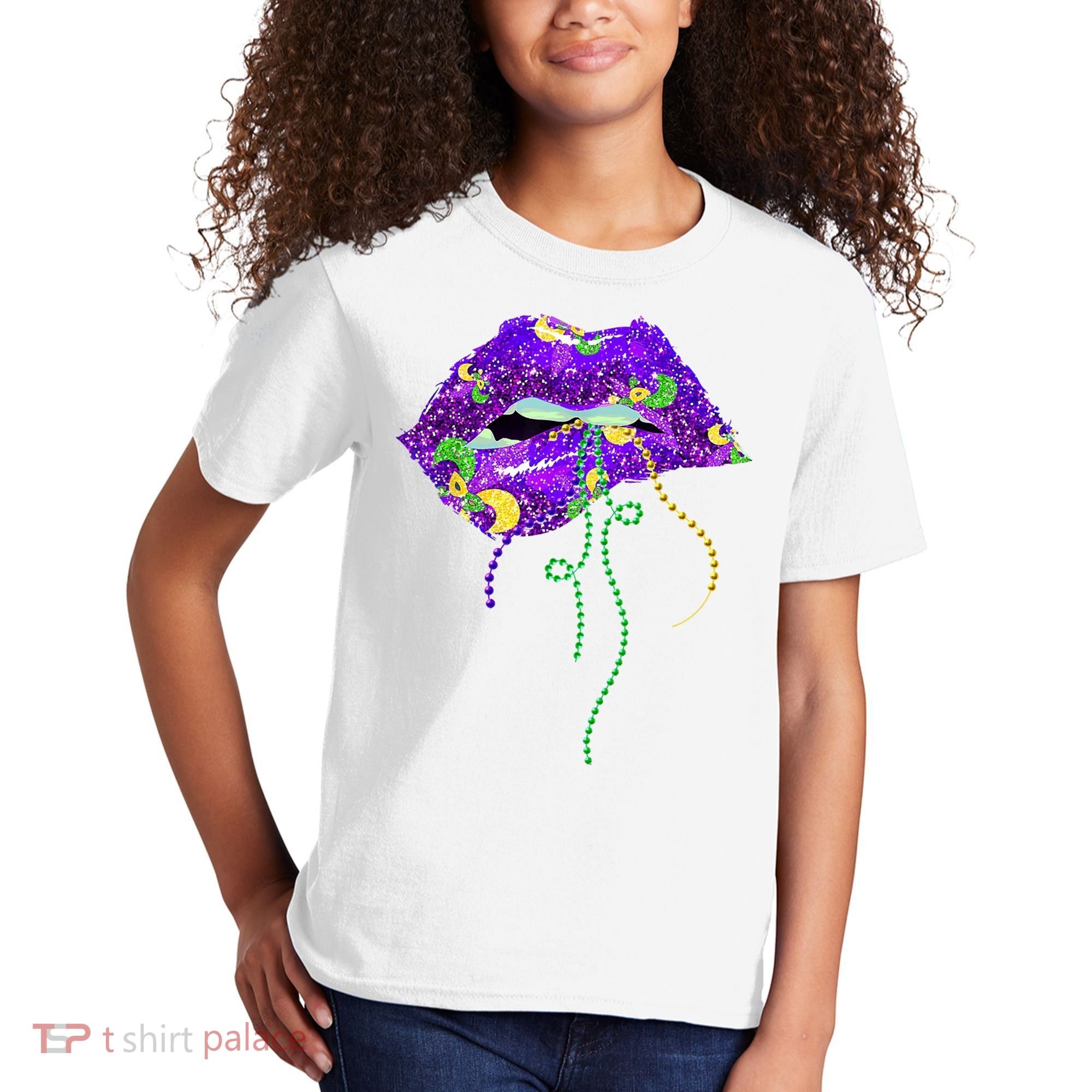 Mardi Gras Lip Beads Festive Kids T-Shirt