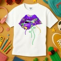 Mardi Gras Lip Beads Festive Kids T-Shirt thumb 3