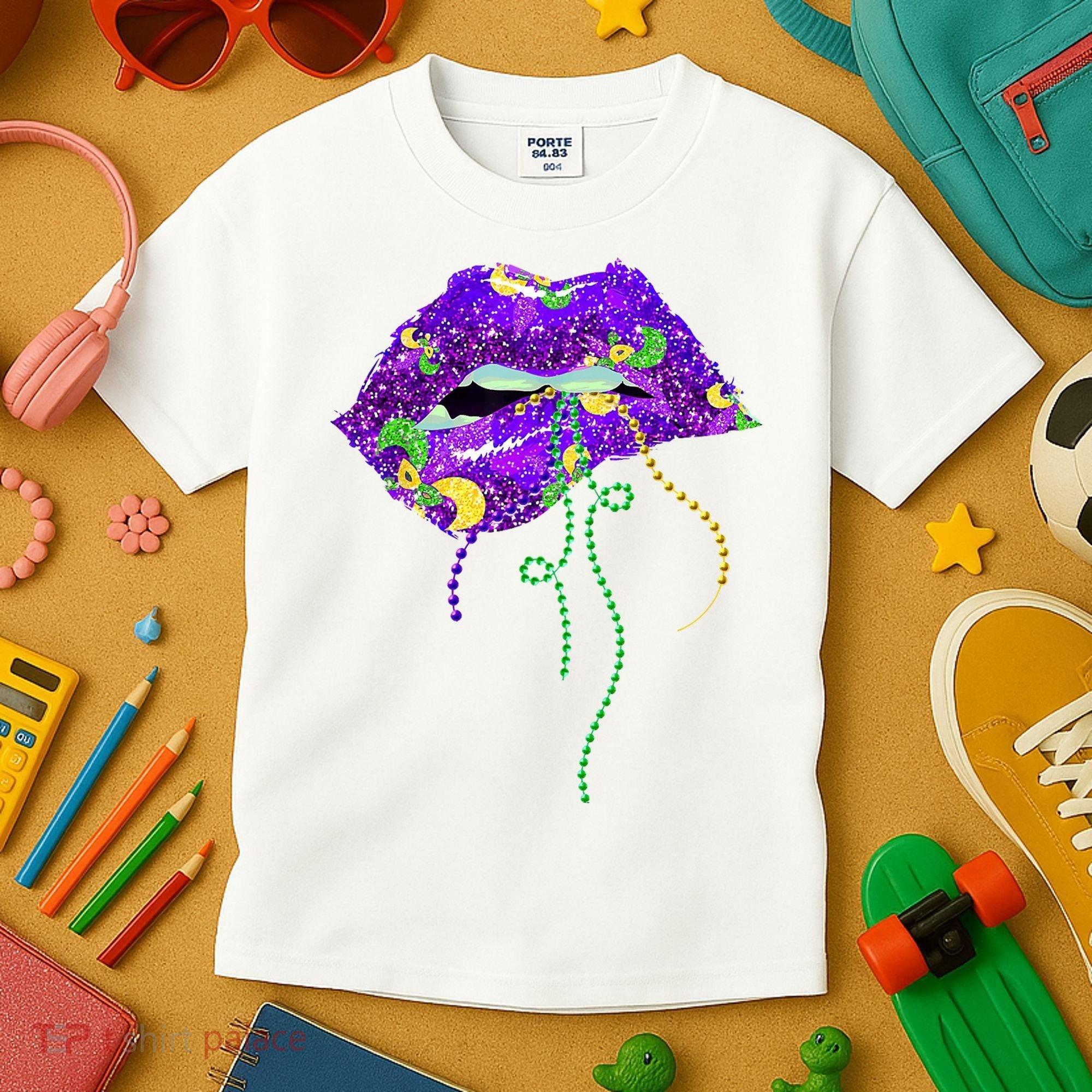 Mardi Gras Lip Beads Festive Kids T-Shirt