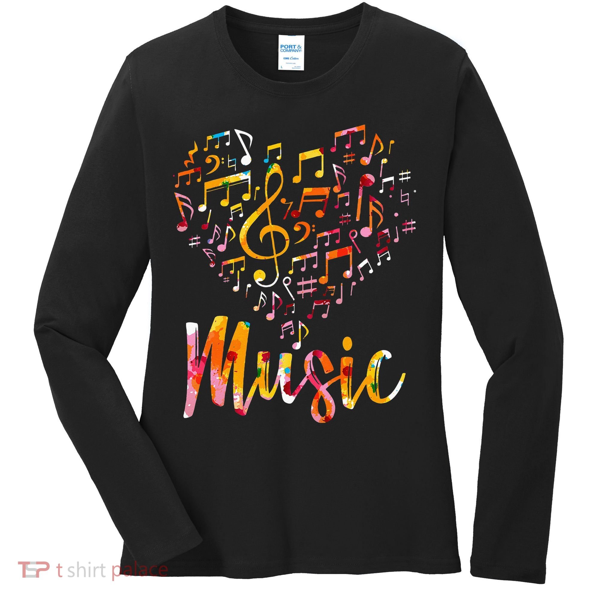 Musician Gift Musical Instrument Music Notes Treble Clef Women's Long Sleeve Shirt