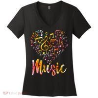 Musician Gift Musical Instrument Music Notes Treble Clef Women's V-Neck T-Shirt thumb 0