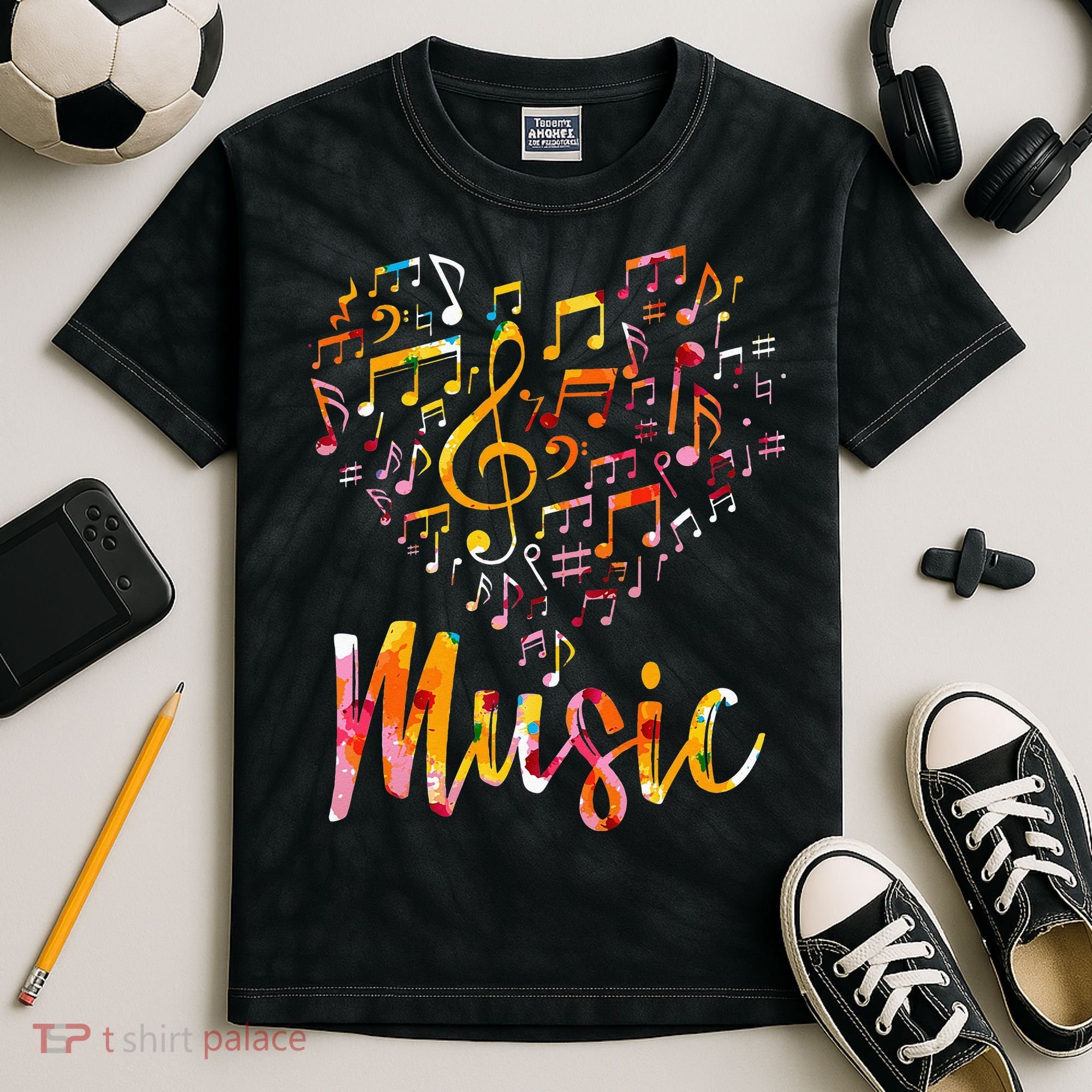 Musician Gift Musical Instrument Music Notes Treble Clef Kids Tie-Dye T-Shirt