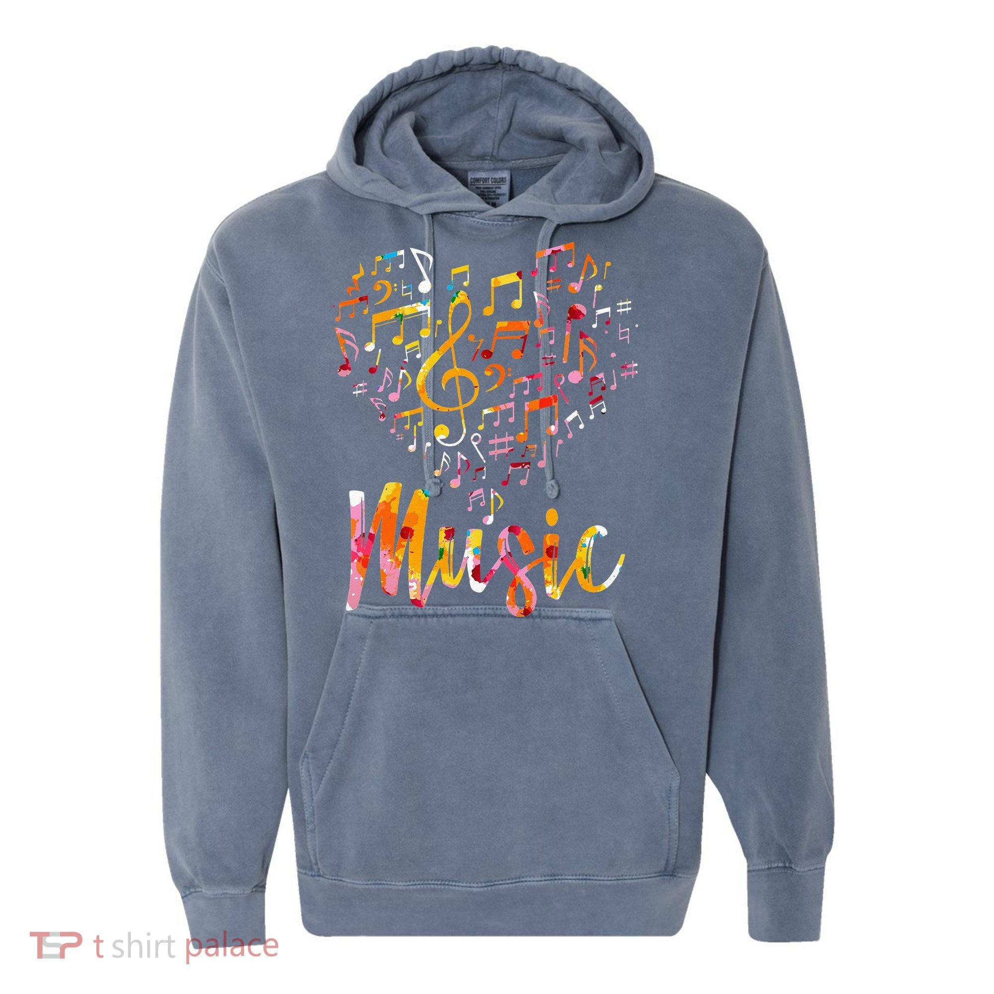 Musician Gift Musical Instrument Music Notes Treble Clef Comfort Colors Garment-Dyed Hooded Sweatshirt