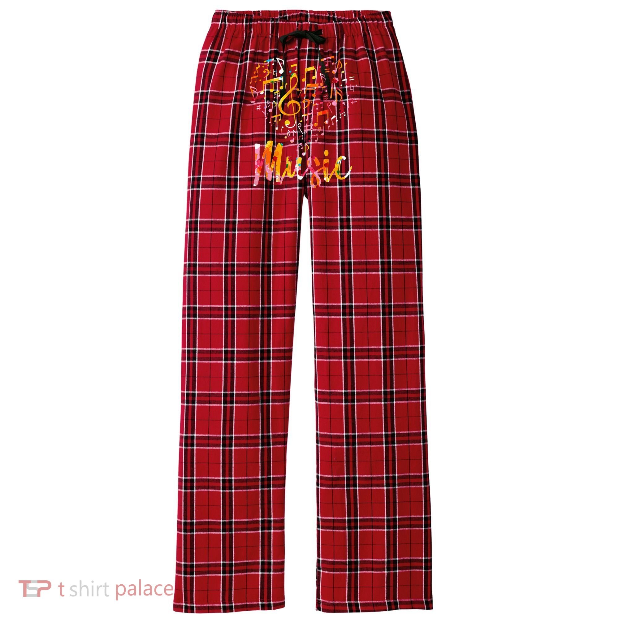 Musician Gift Musical Instrument Music Notes Treble Clef Women's Flannel Plaid Pajama Pants