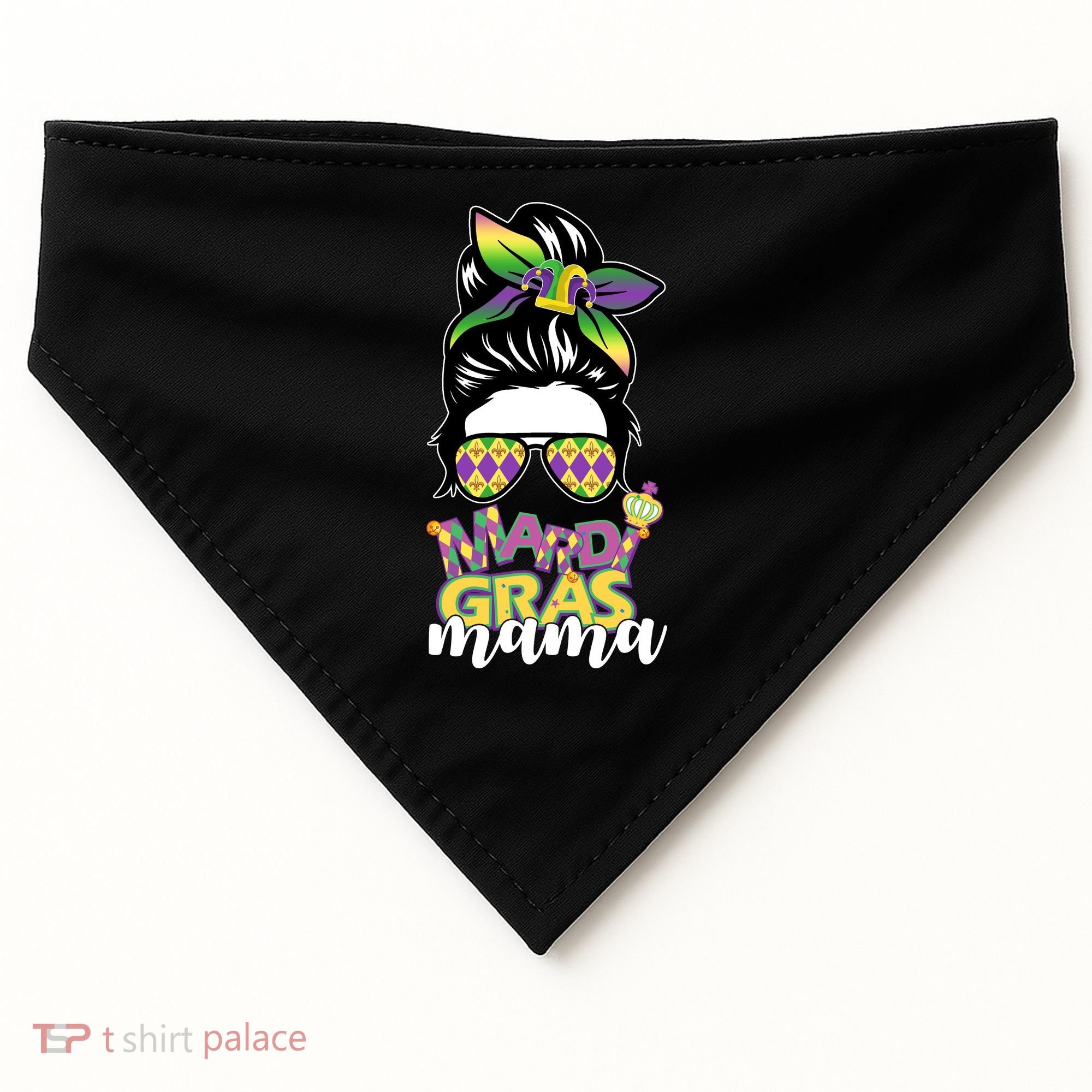 Mardi Gras Mama Hair Bun Celebration USA-Made Doggie Bandana