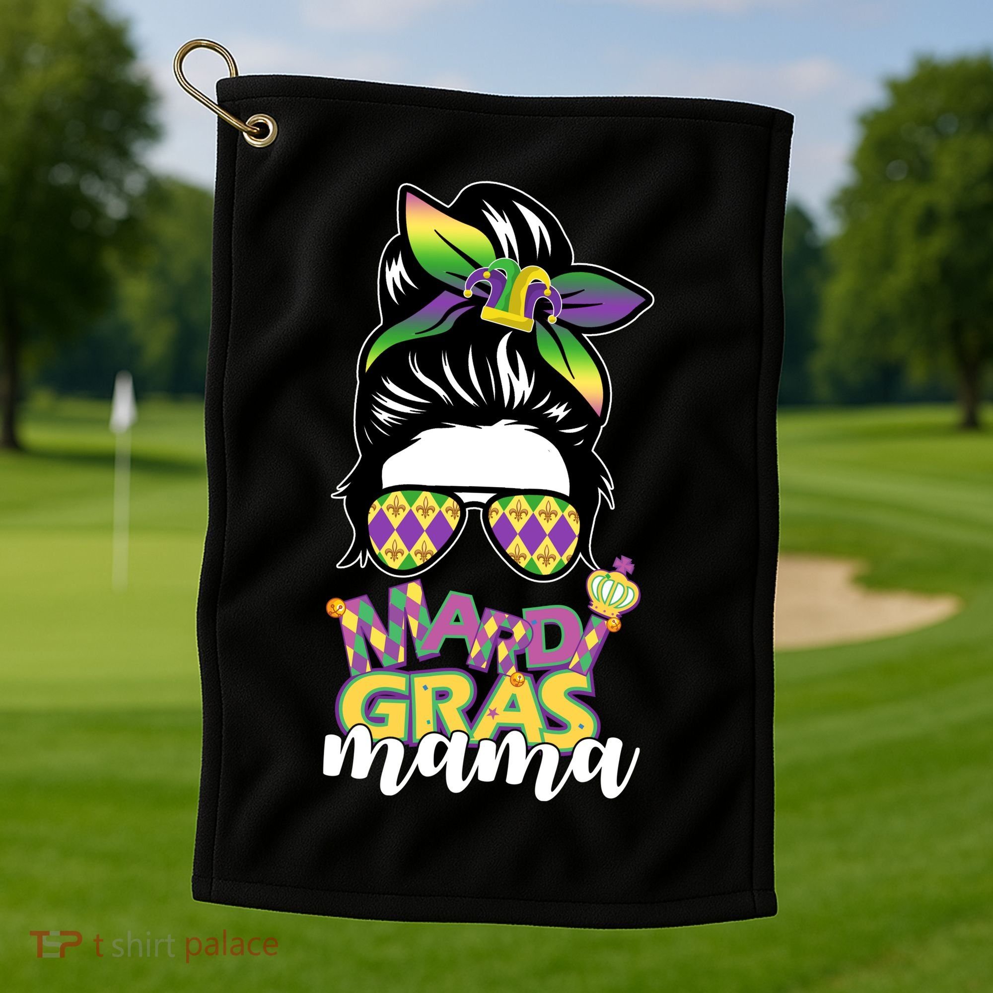 Mardi Gras Mama Hair Bun Celebration Golf Towel
