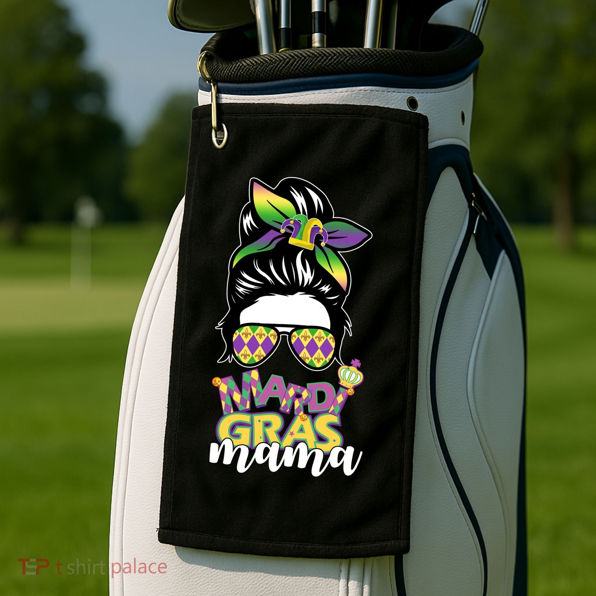 Mardi Gras Mama Hair Bun Celebration Golf Towel