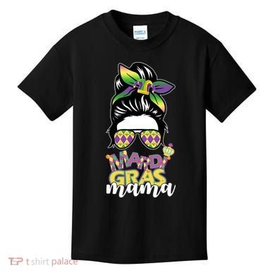 Mardi Gras Mama Hair Bun Celebration Kids T-Shirt