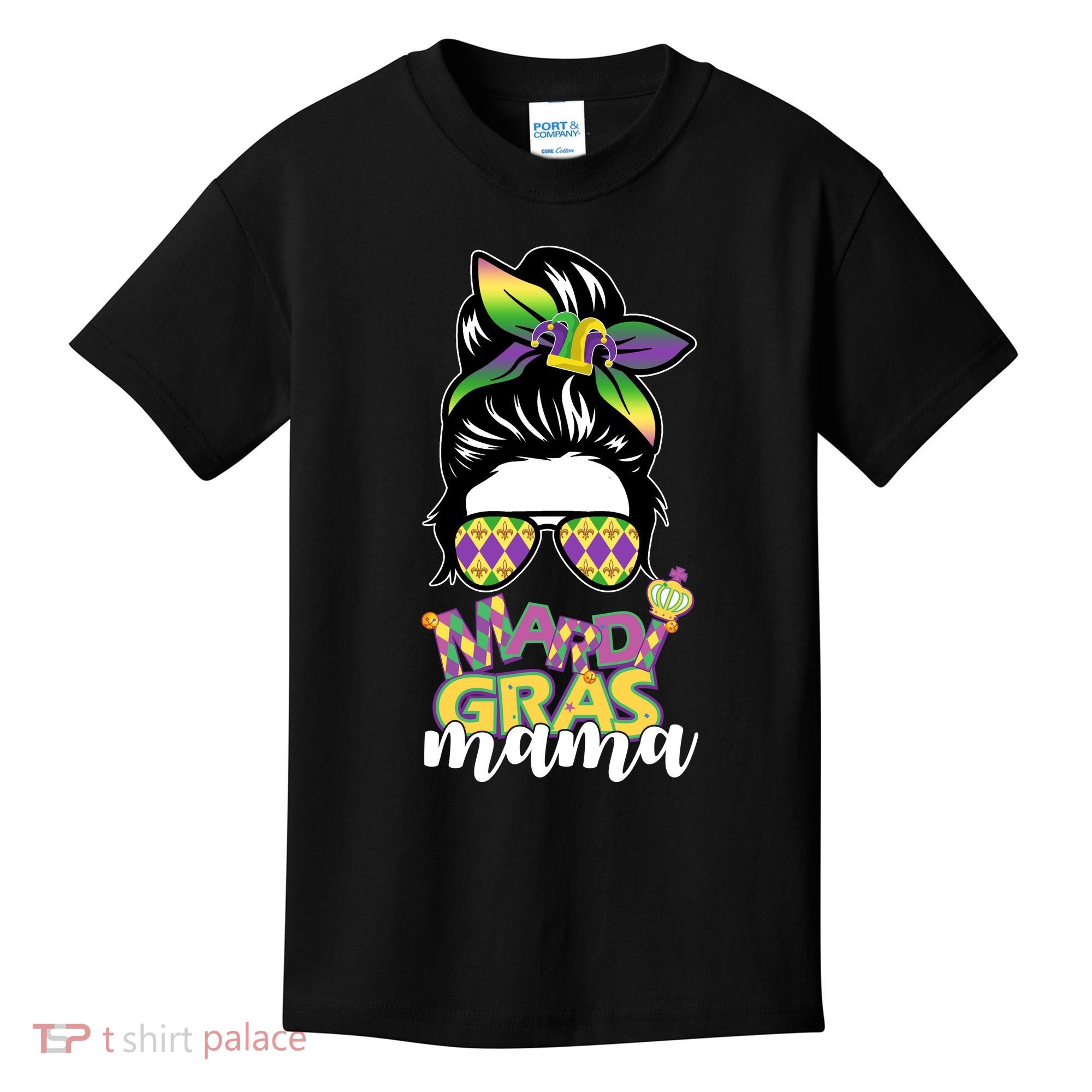 Mardi Gras Mama Hair Bun Celebration Kids T-Shirt