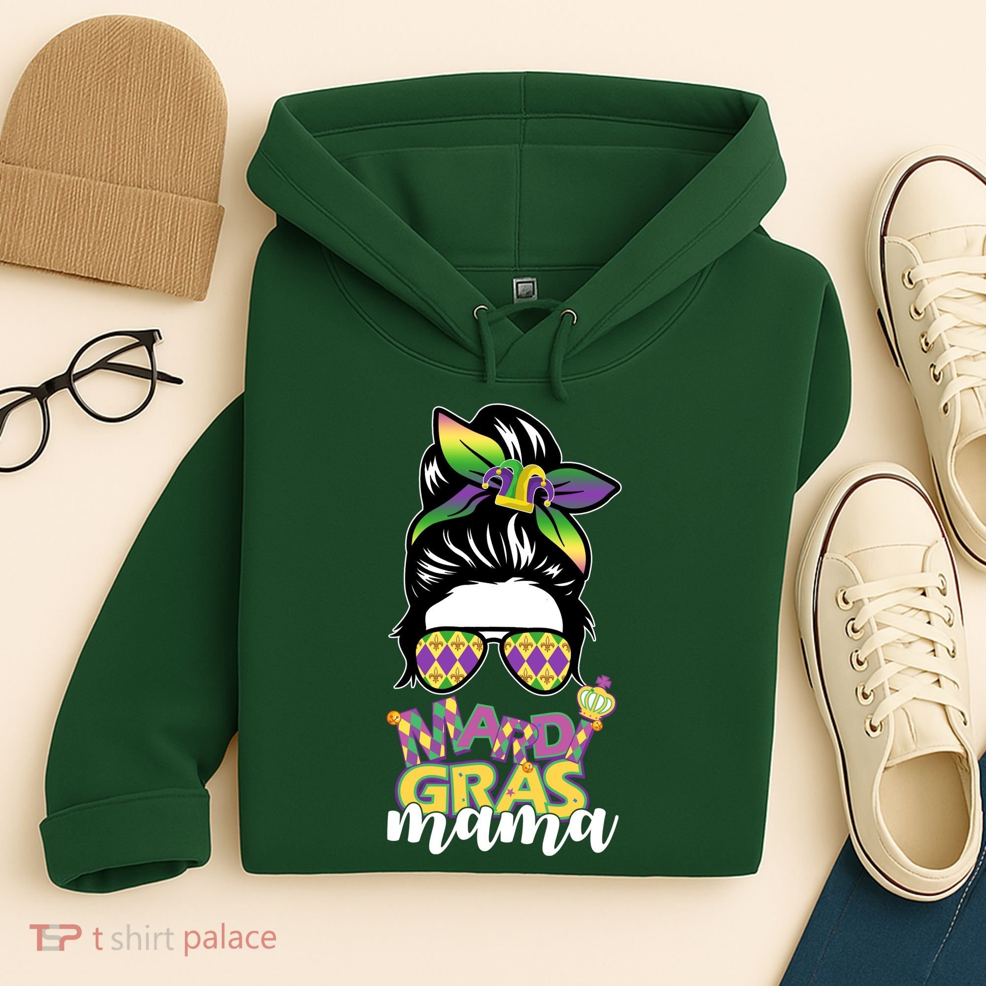 Mardi Gras Mama Hair Bun Celebration Hoodie