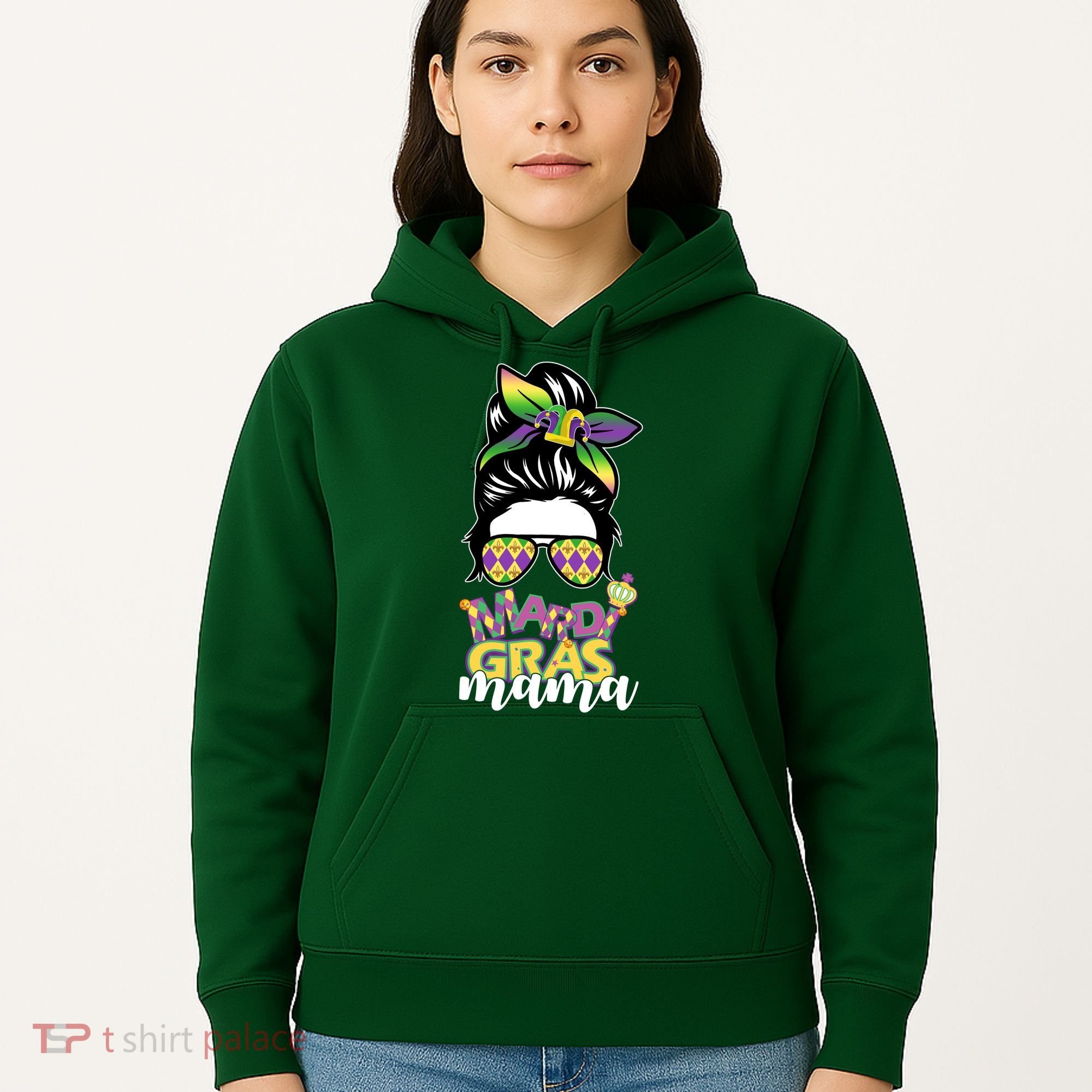 Mardi Gras Mama Hair Bun Celebration Hoodie