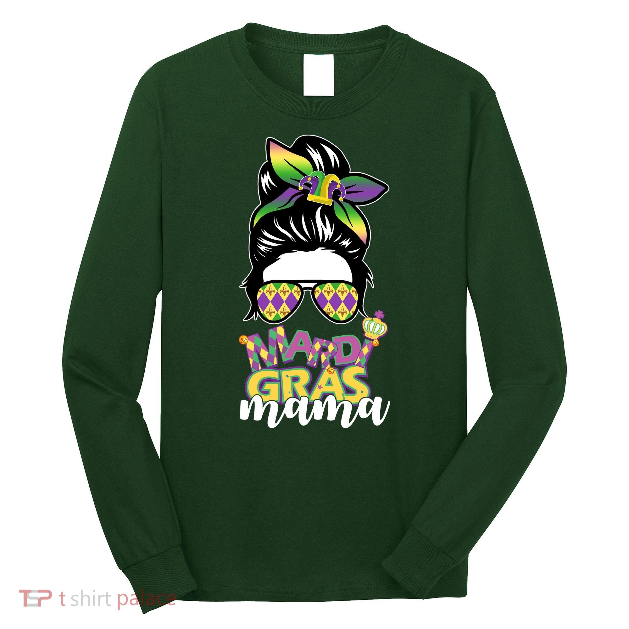 Mardi Gras Mama Hair Bun Celebration Long Sleeve Shirt