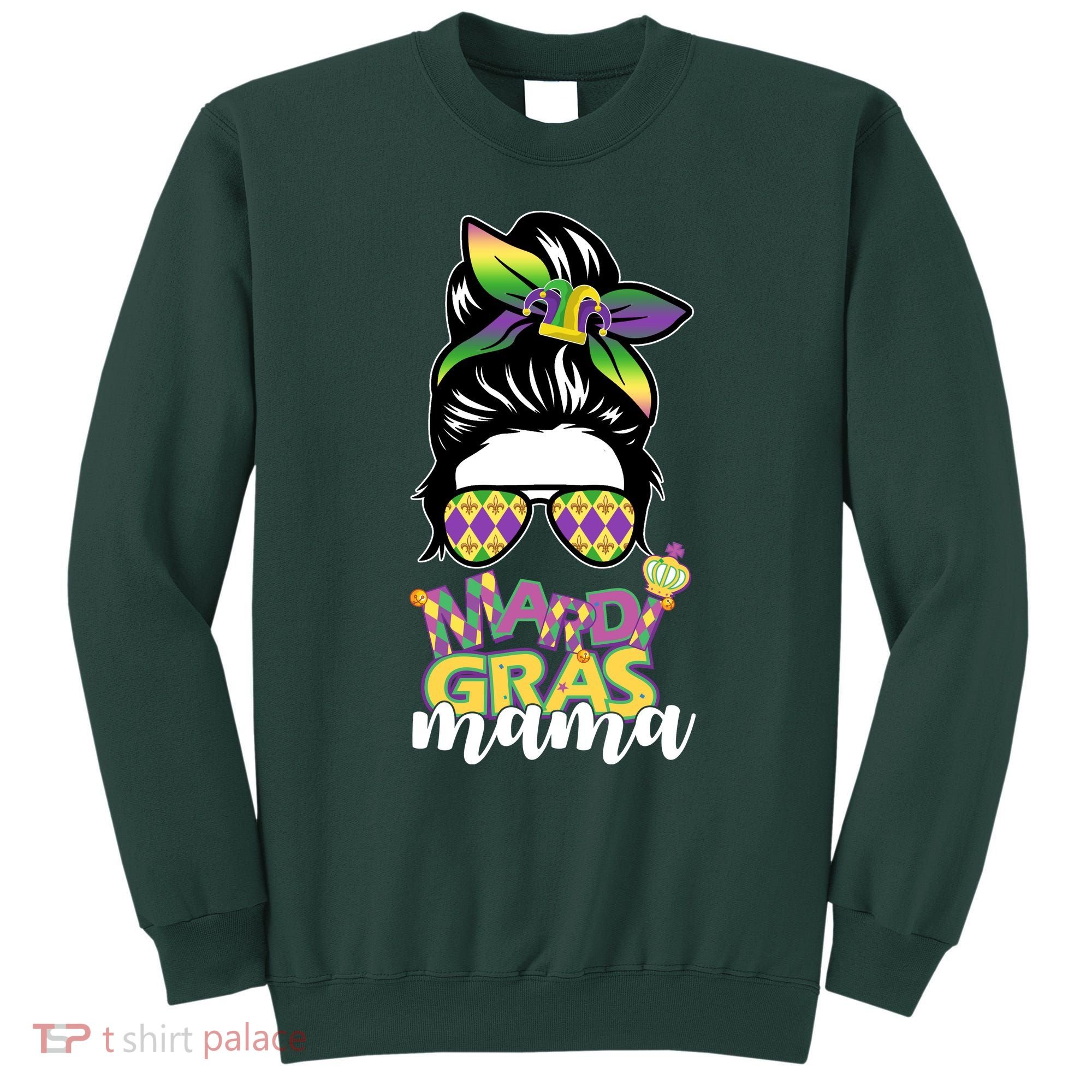 Mardi Gras Mama Hair Bun Celebration Sweatshirt