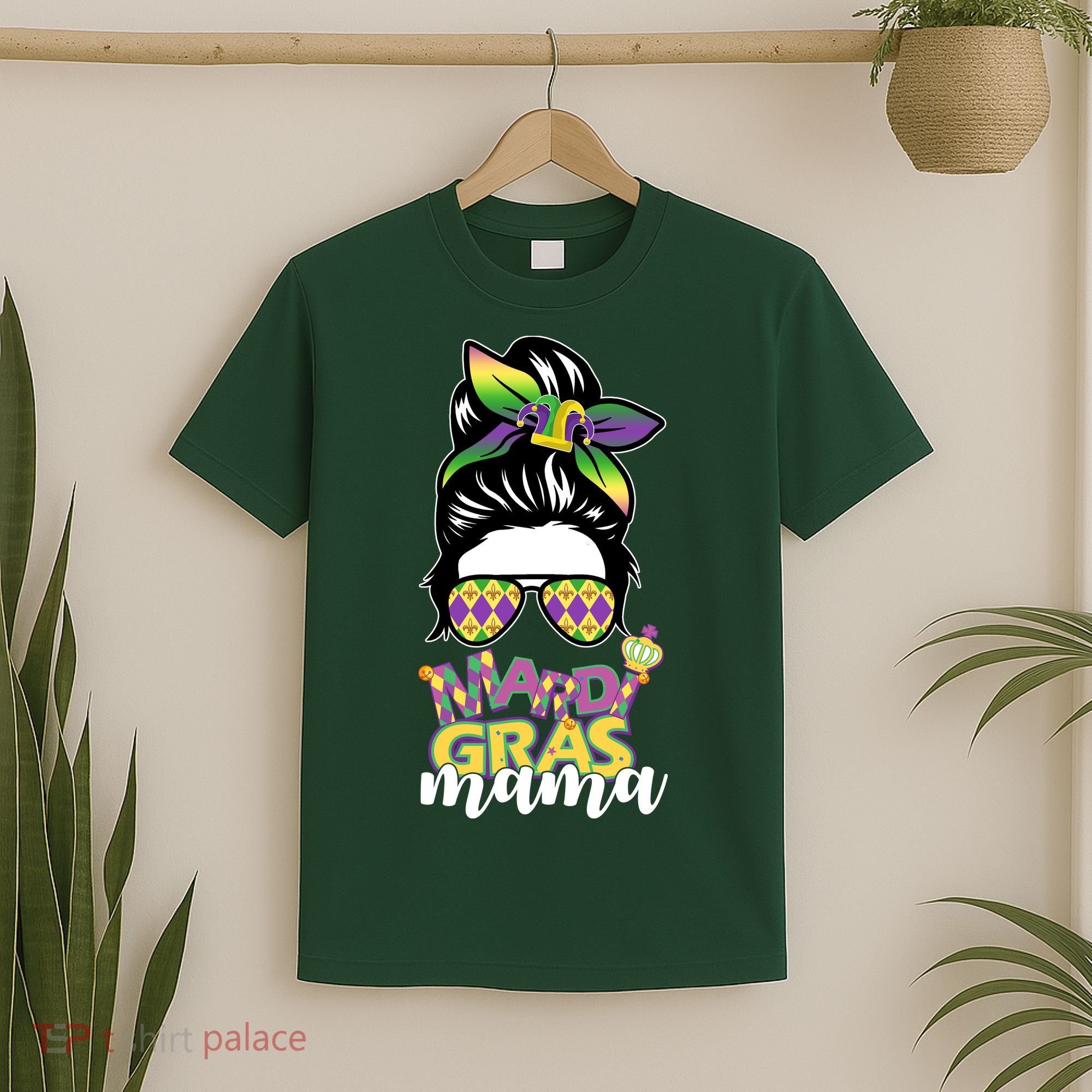 Mardi Gras Mama Hair Bun Celebration T-Shirt