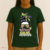 Mardi Gras Mama Hair Bun Celebration T-Shirt thumb 4
