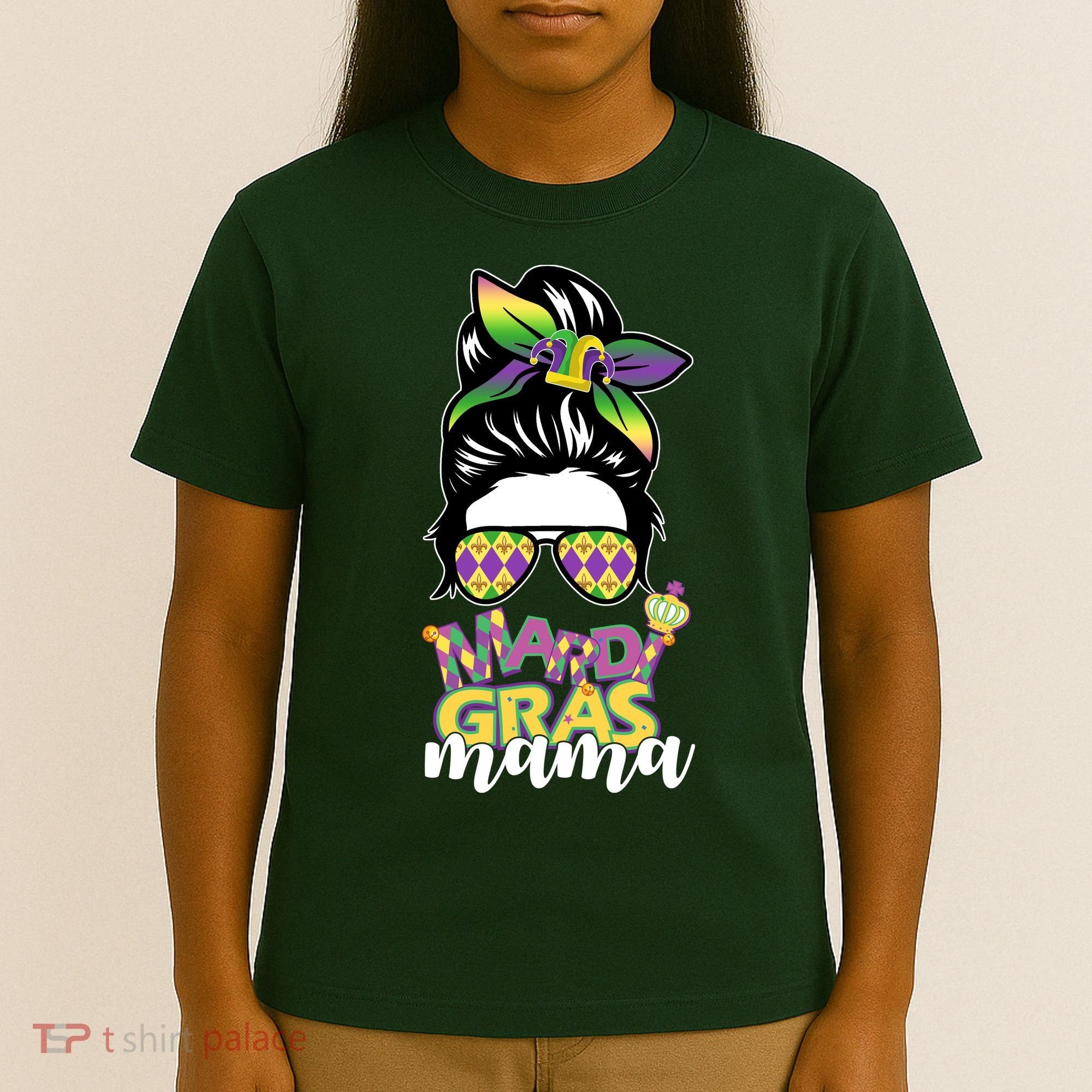 Mardi Gras Mama Hair Bun Celebration T-Shirt