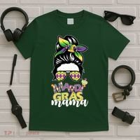 Mardi Gras Mama Hair Bun Celebration T-Shirt thumb 5