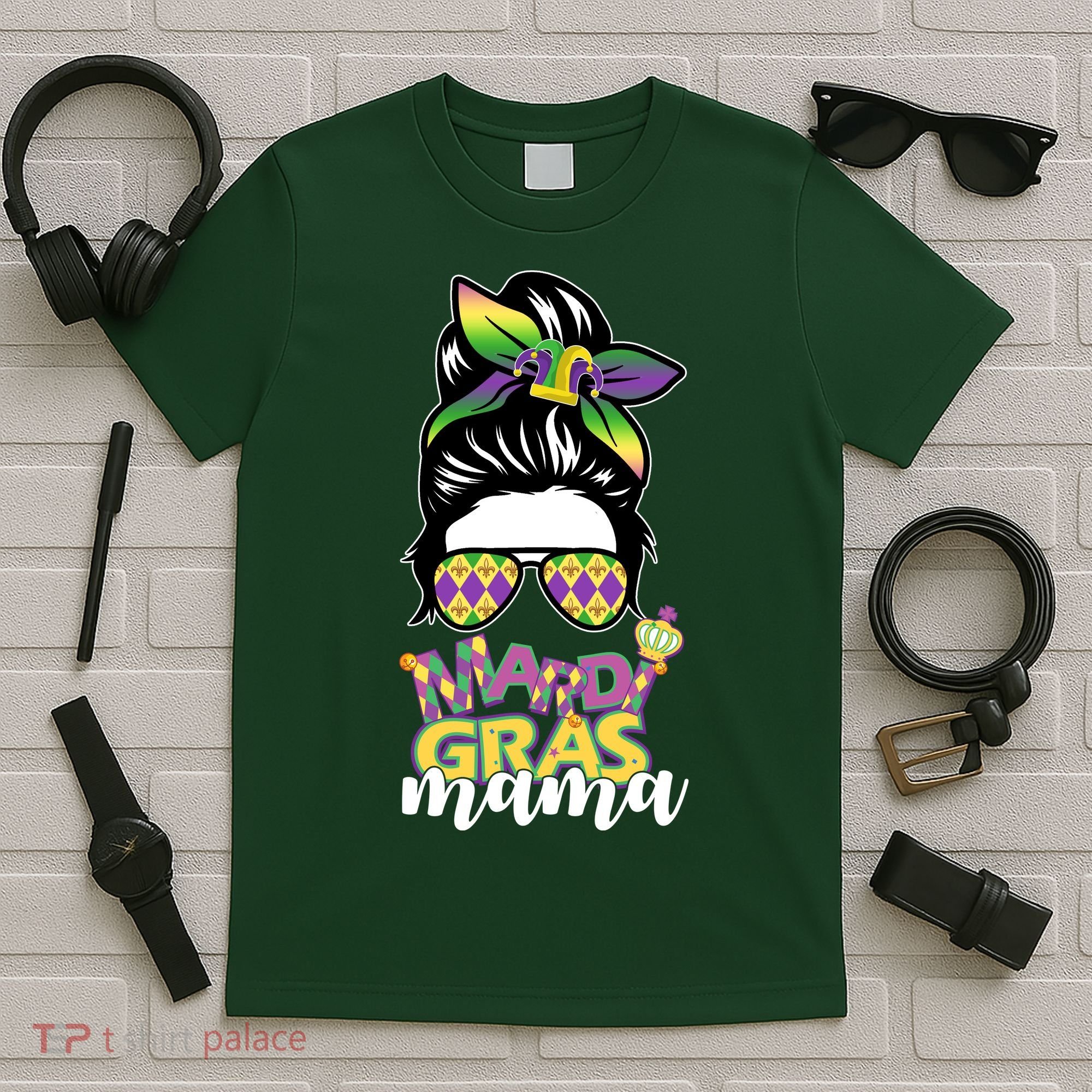 Mardi Gras Mama Hair Bun Celebration T-Shirt