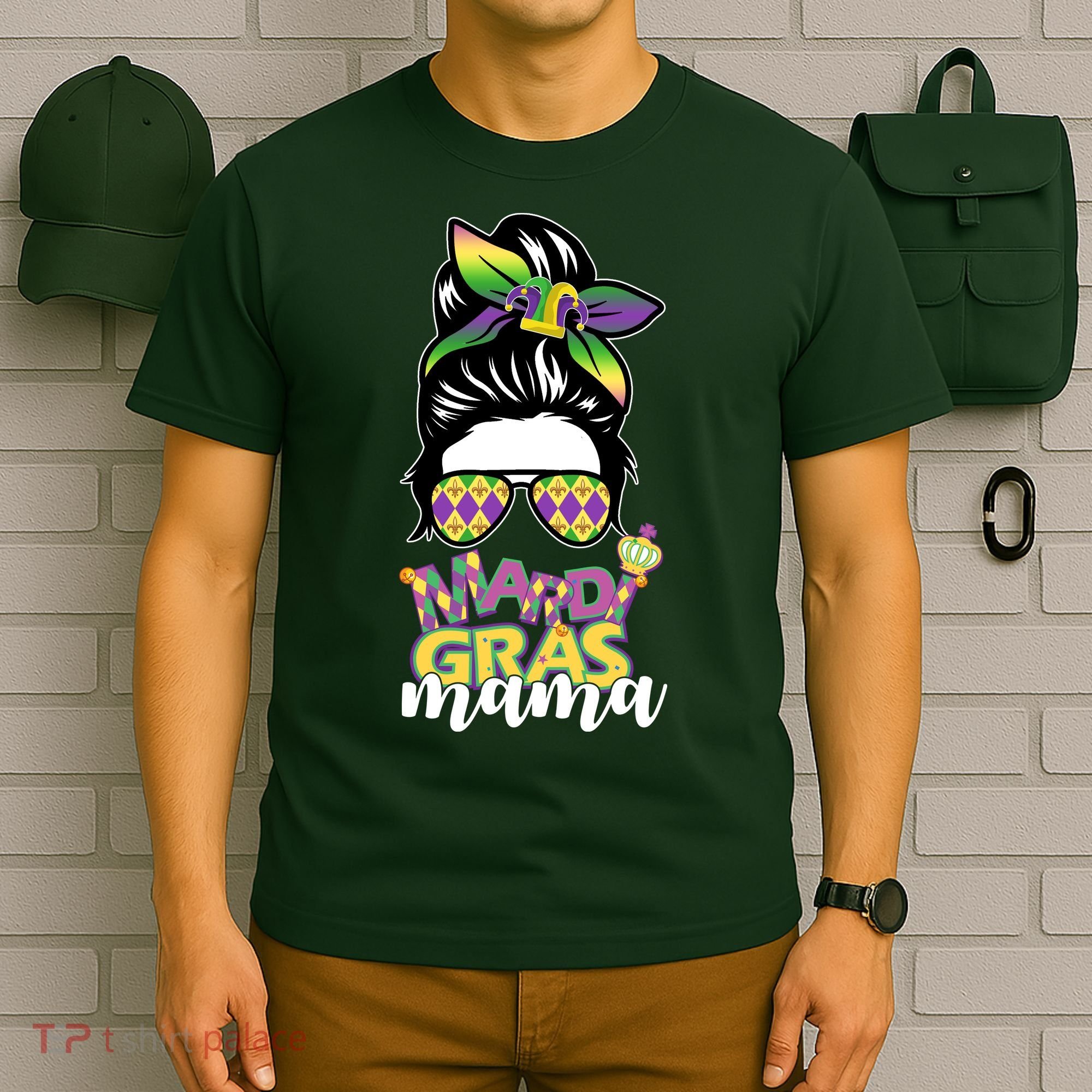 Mardi Gras Mama Hair Bun Celebration T-Shirt