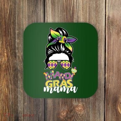 Mardi Gras Mama Hair Bun Celebration Coaster