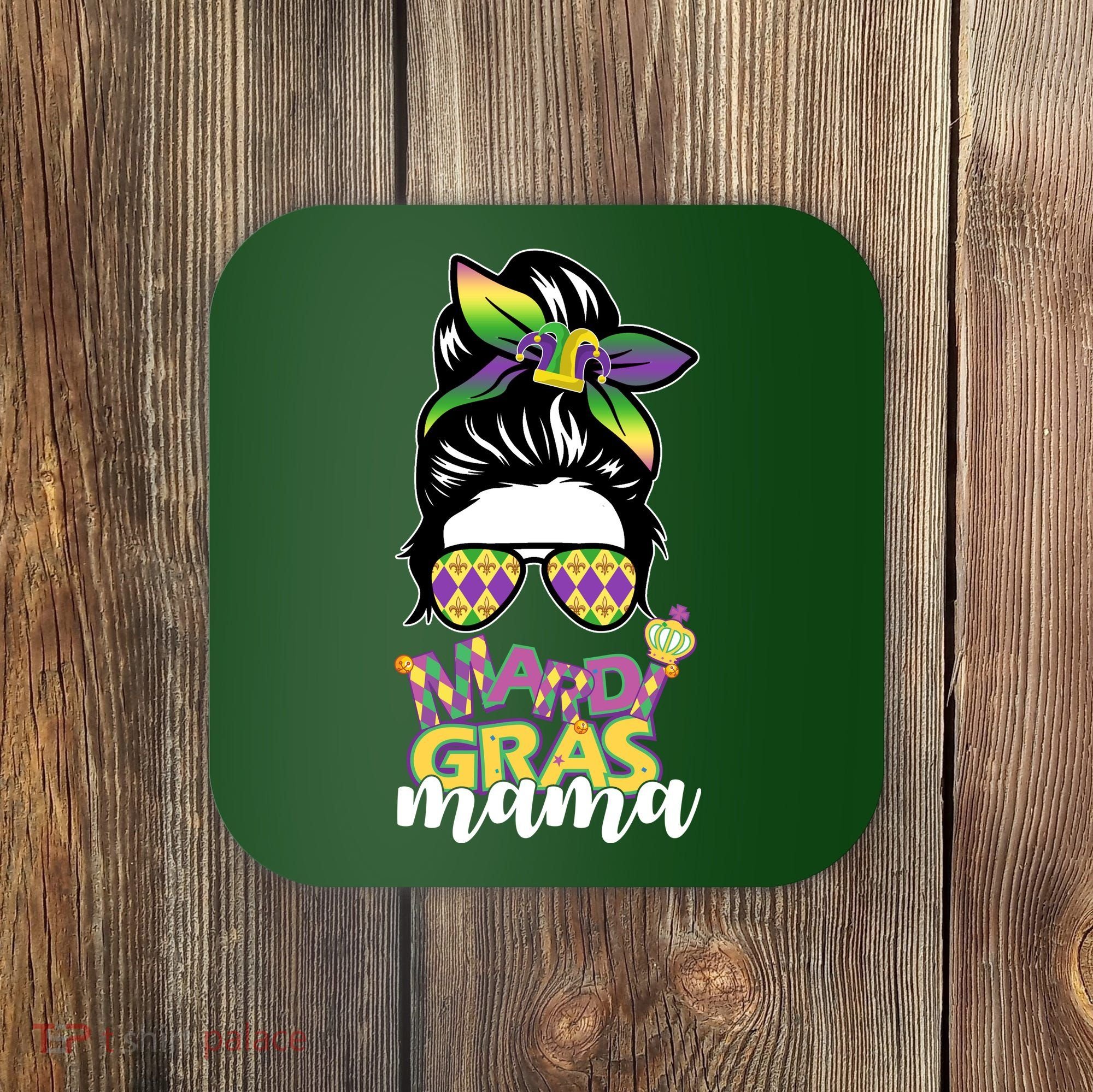 Mardi Gras Mama Hair Bun Celebration Coaster