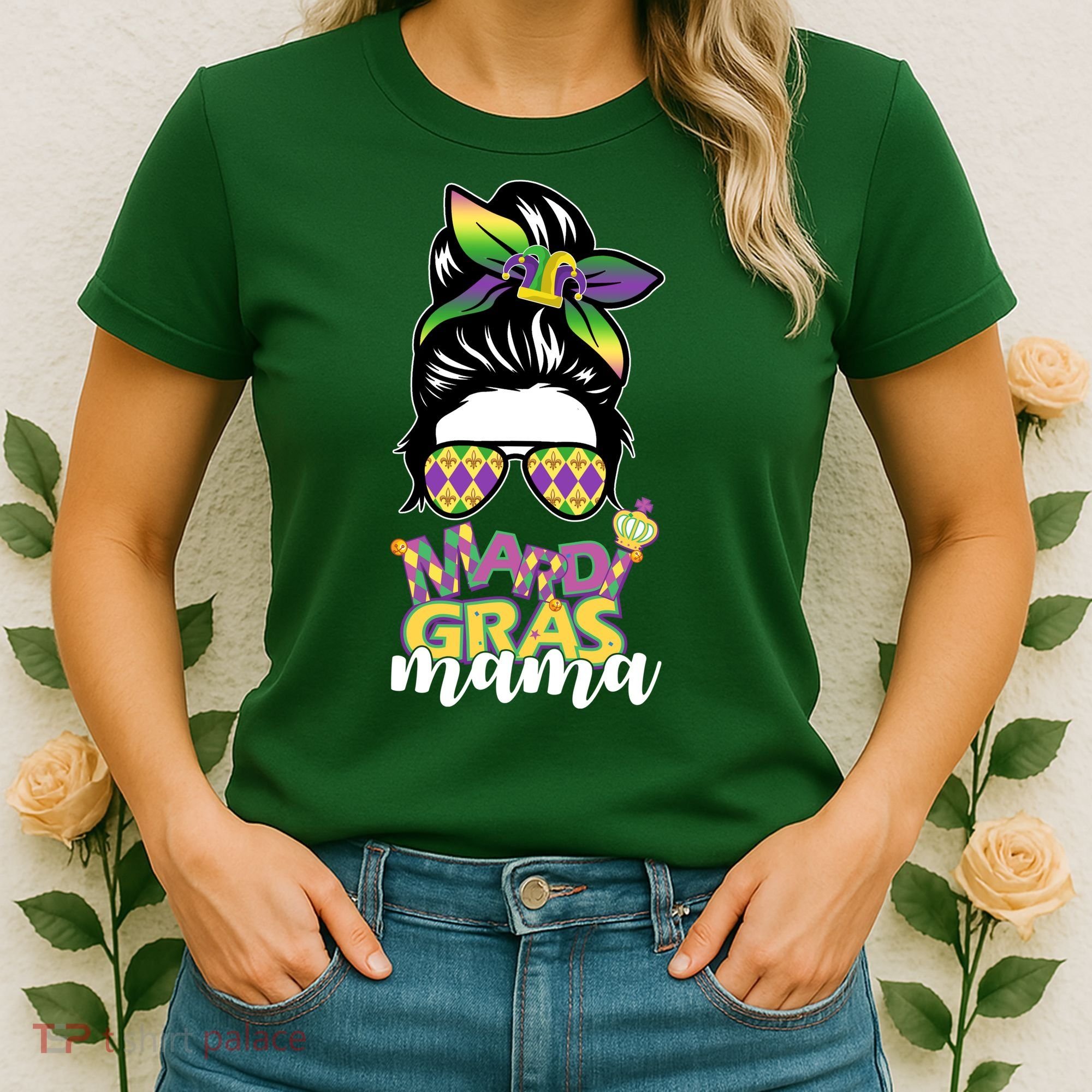 Mardi Gras Mama Hair Bun Celebration Women's T-Shirt