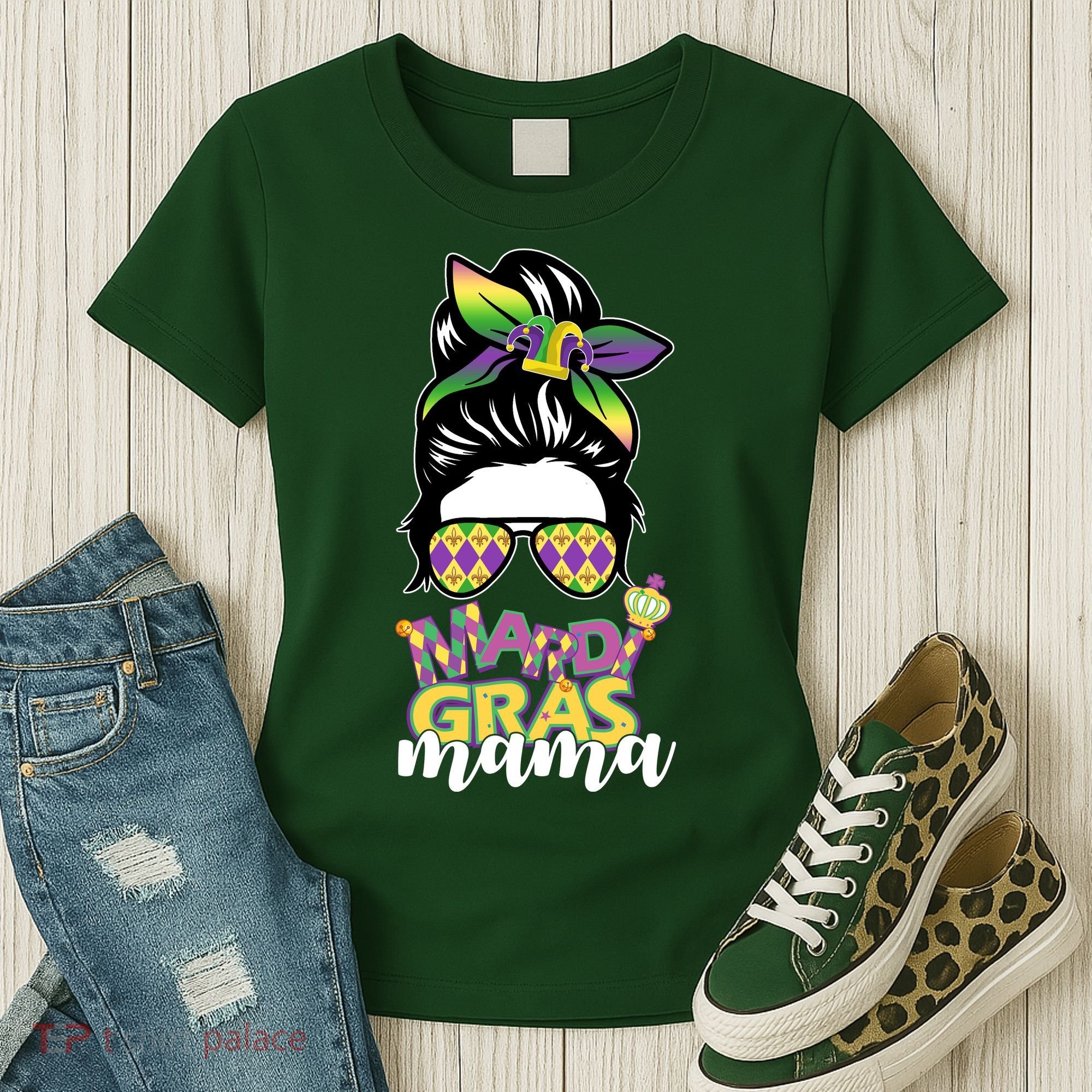 Mardi Gras Mama Hair Bun Celebration Women's T-Shirt