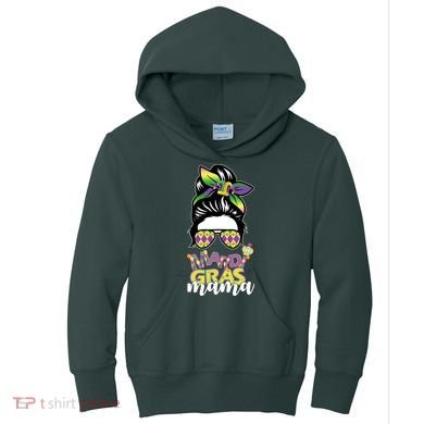 Mardi Gras Mama Hair Bun Celebration Kids Hoodie
