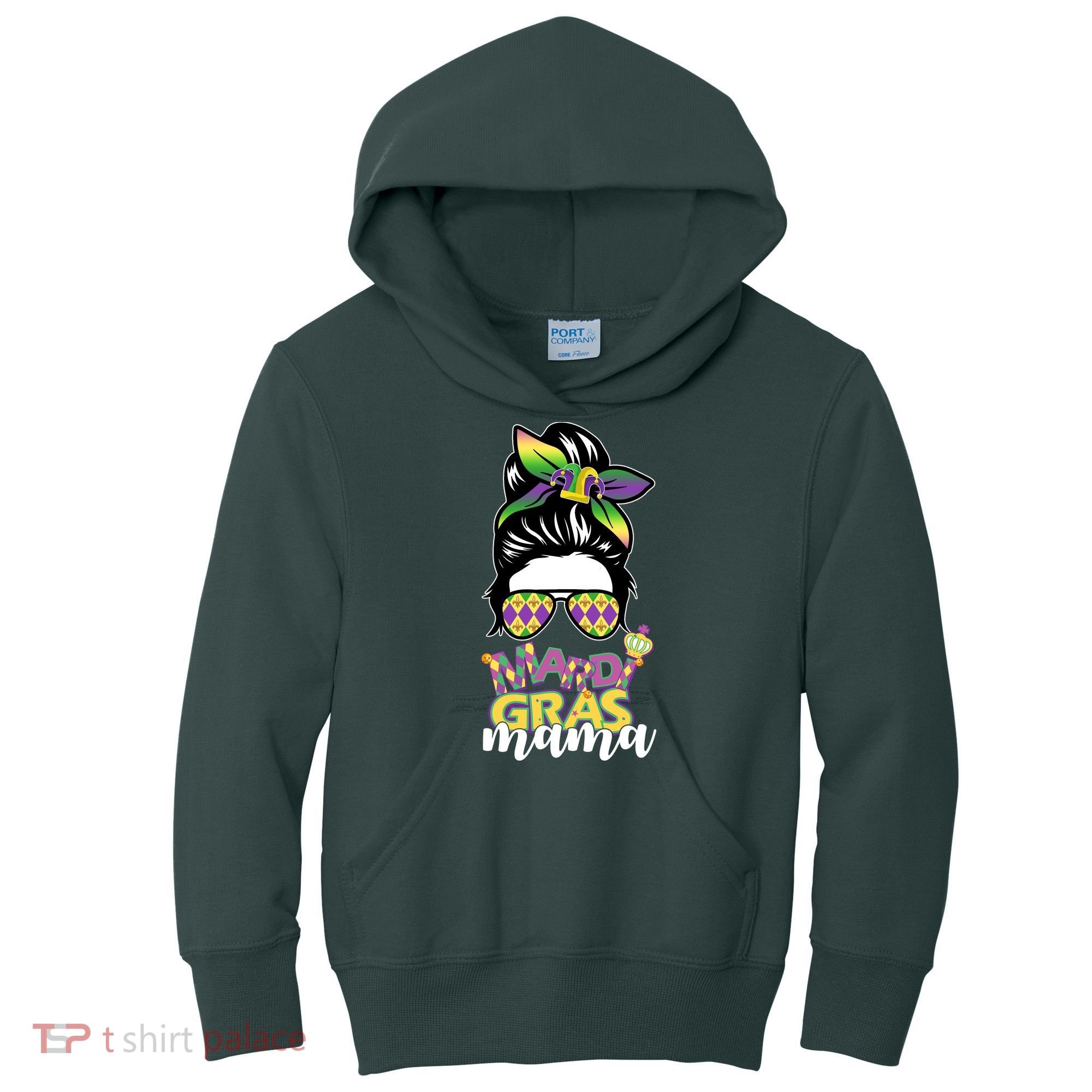 Mardi Gras Mama Hair Bun Celebration Kids Hoodie