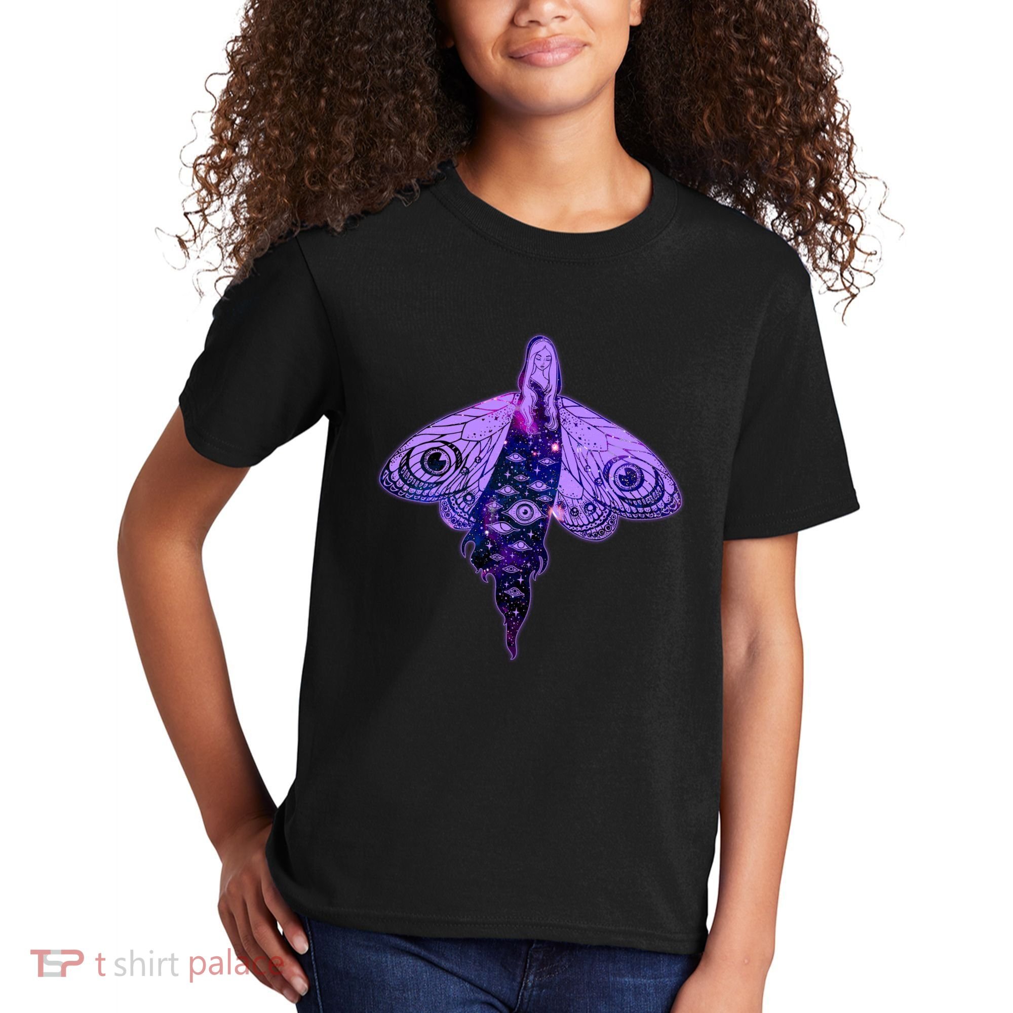 Mystical Gothic Moth Girl Kids T-Shirt