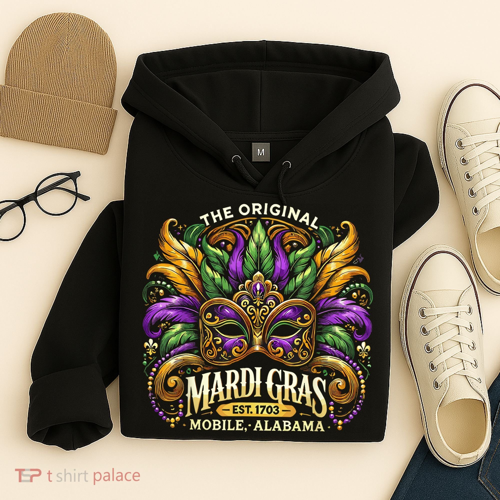 Mardi Gras Mask The Original Mobile Alabama Mardi Gras Hoodie